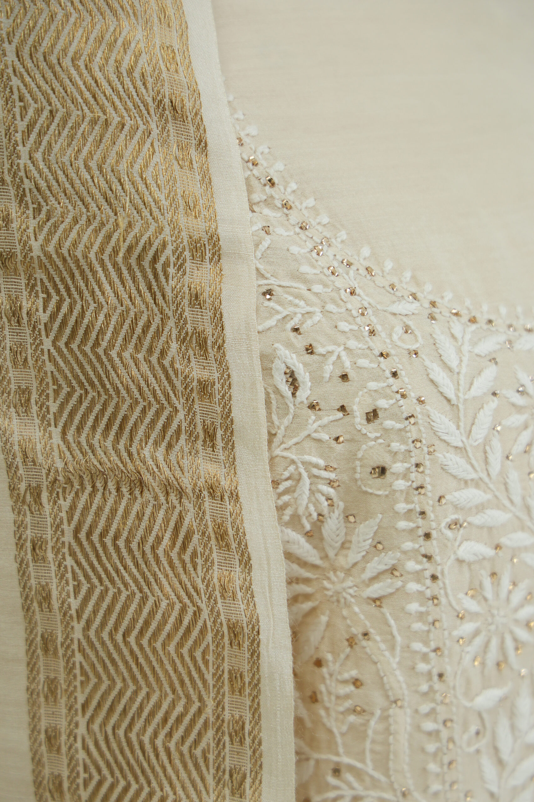 Sunehri Nazakat | Handcrafted Pure Muga Silk Chikankari Kurta & Dupatta with Mukaish - Image 3