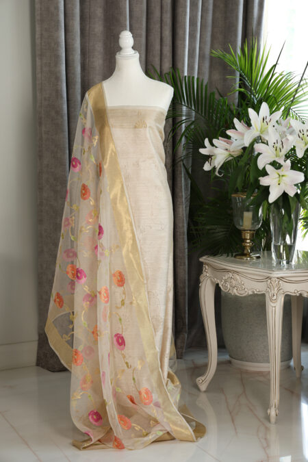 Swarnima – Ivory Banarasi Dupion Silk Suit with Jamdani Dupatta