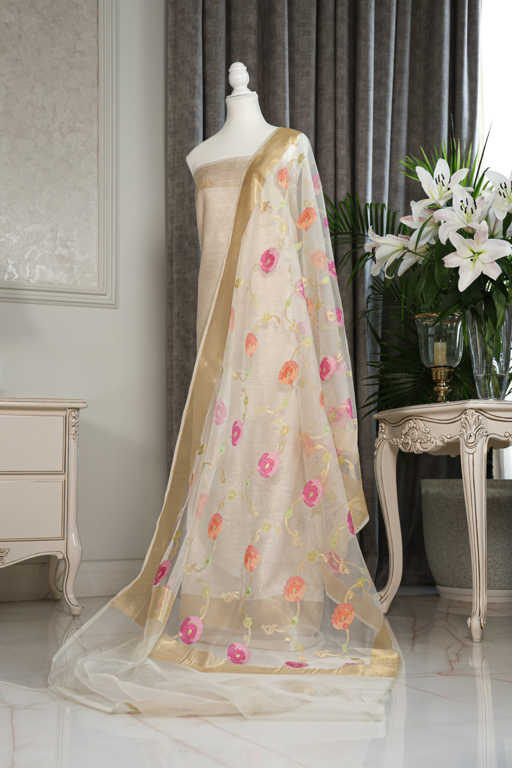 Swarnima – Ivory Banarasi Dupion Silk Suit with Jamdani Dupatta - Image 2