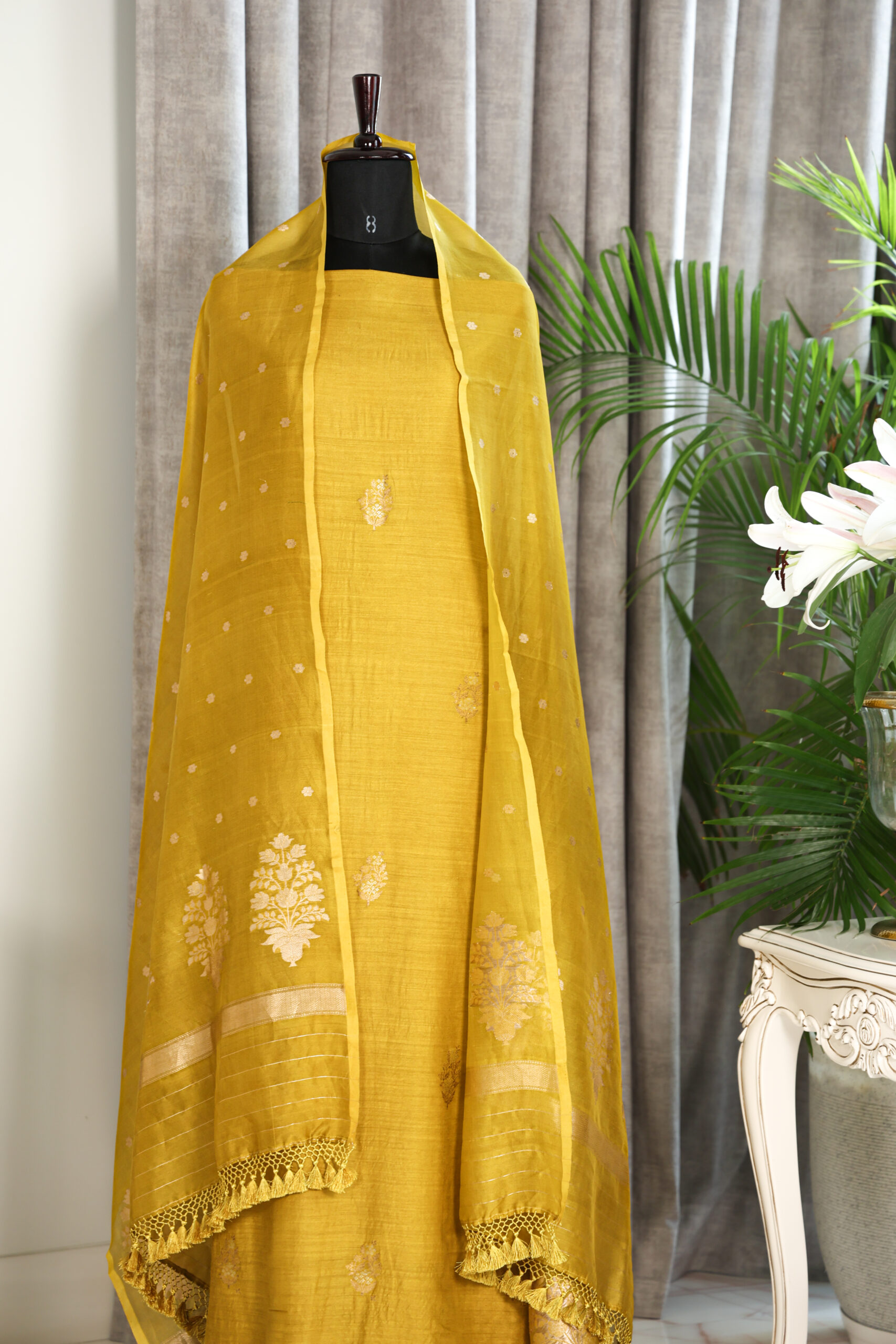 Yellow Pure Muga Banarasi Handloom Suit - Image 2