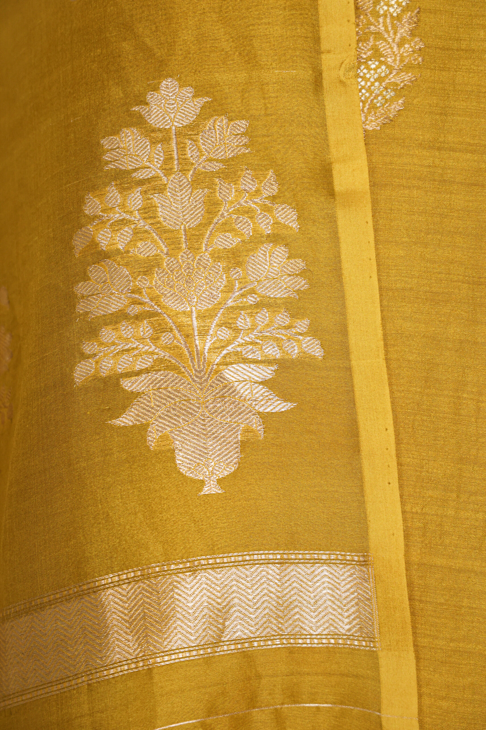Yellow Pure Muga Banarasi Handloom Suit - Image 4