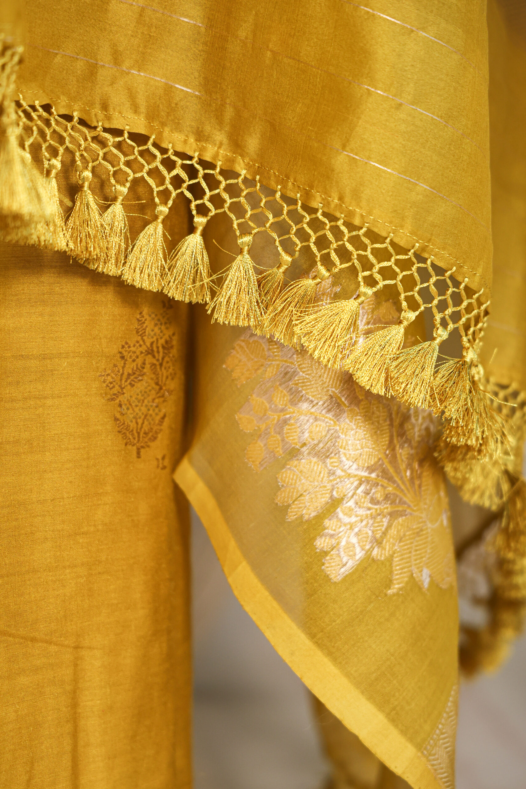 Yellow Pure Muga Banarasi Handloom Suit - Image 6