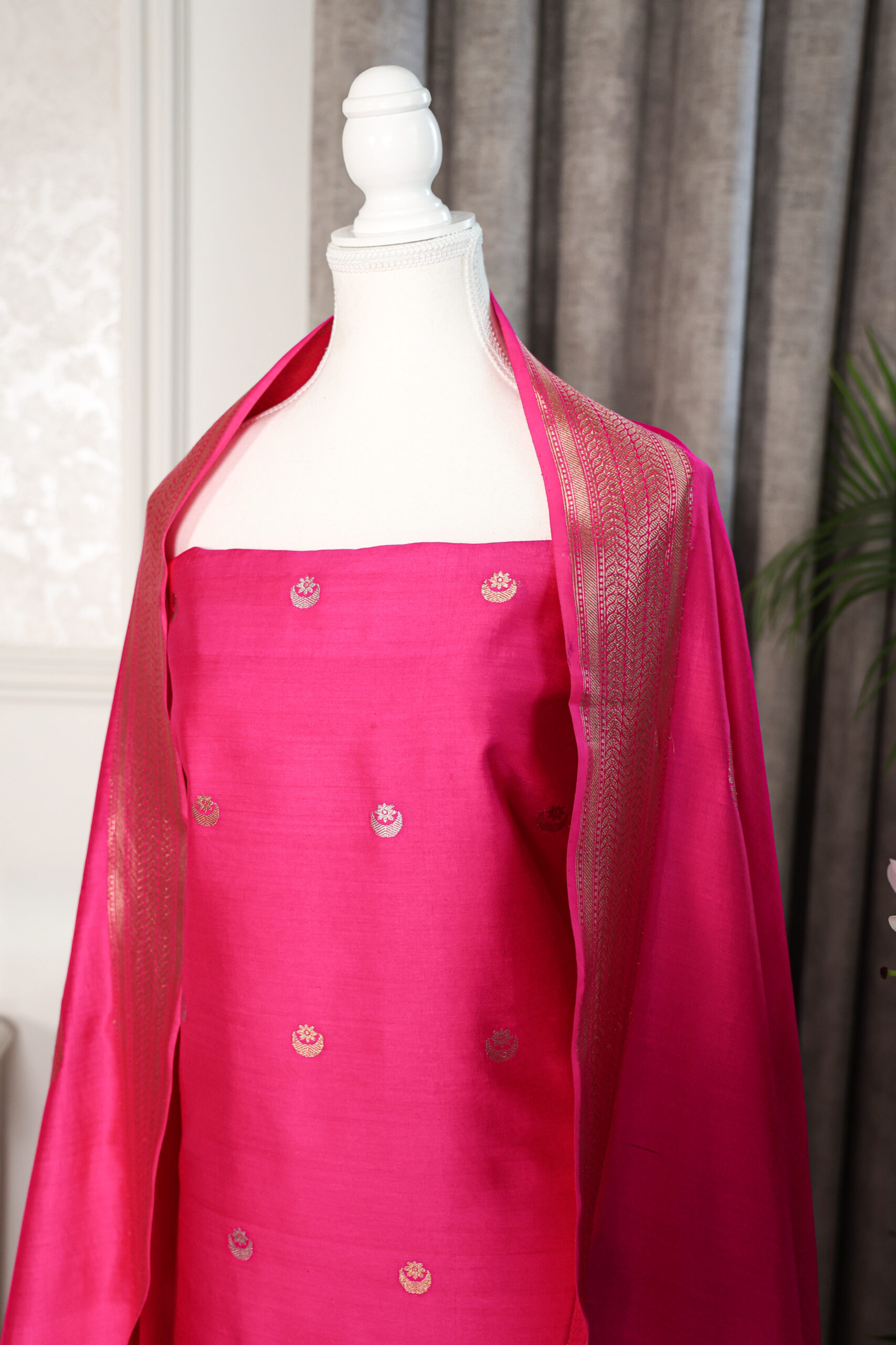 Gulzaar – Hot Pink Banarasi Katan Silk Suit with Kadwa Chand Buta - Image 2