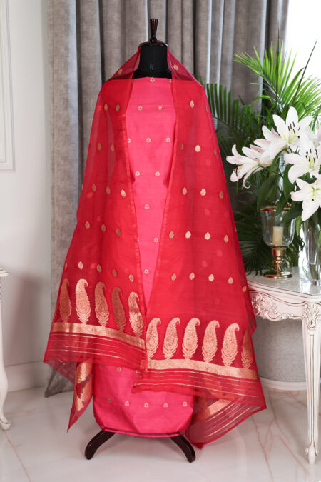 Gulabi Noor – Banarasi Katan Silk Suit with Organza Dupatta