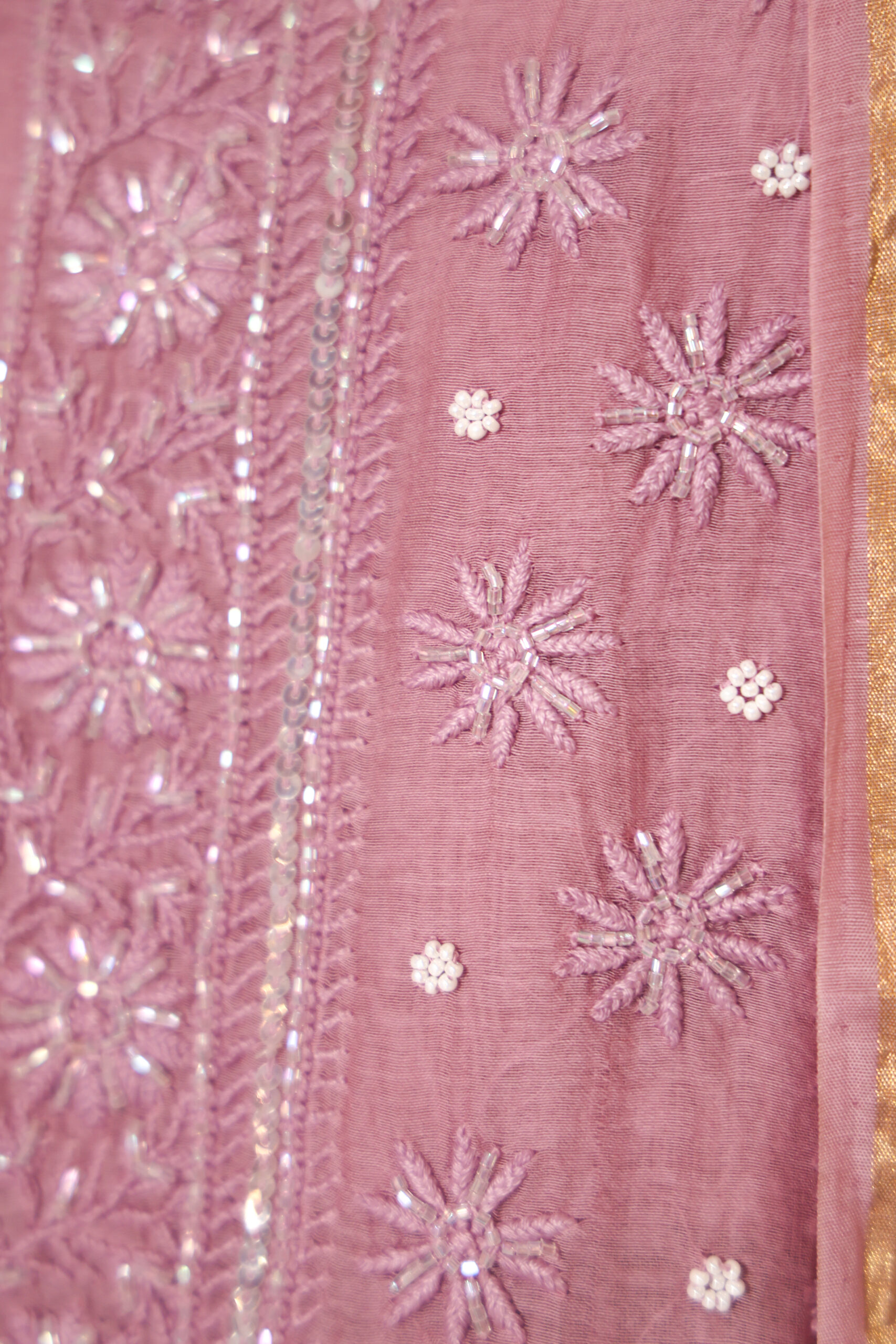 Onion - PInk Women's Lakhnavi Handcrafted Pure Mul Chanderi Unstitched Kurta And Dupatta Set - Image 6
