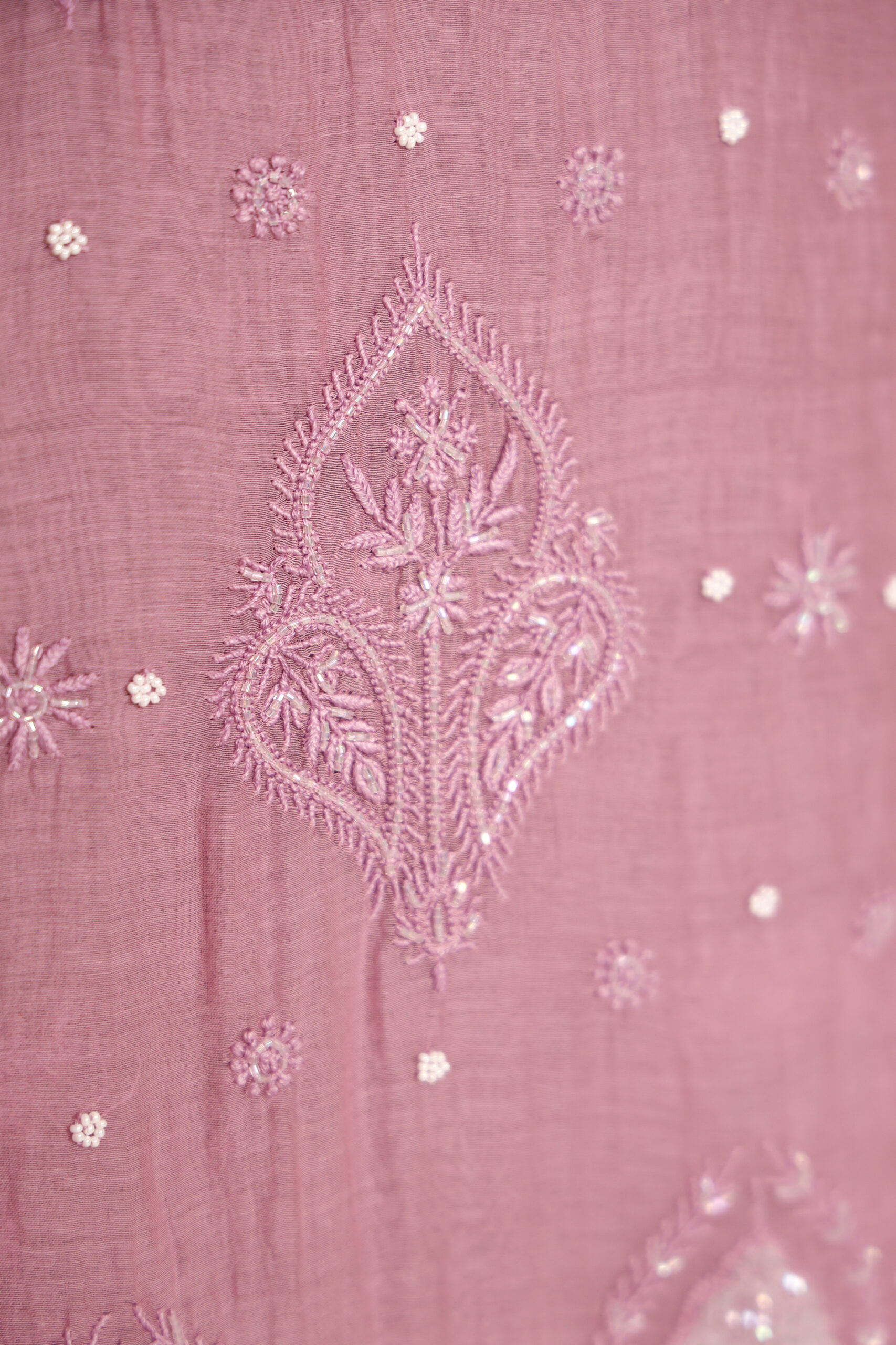 Onion - PInk Women's Lakhnavi Handcrafted Pure Mul Chanderi Unstitched Kurta And Dupatta Set - Image 7