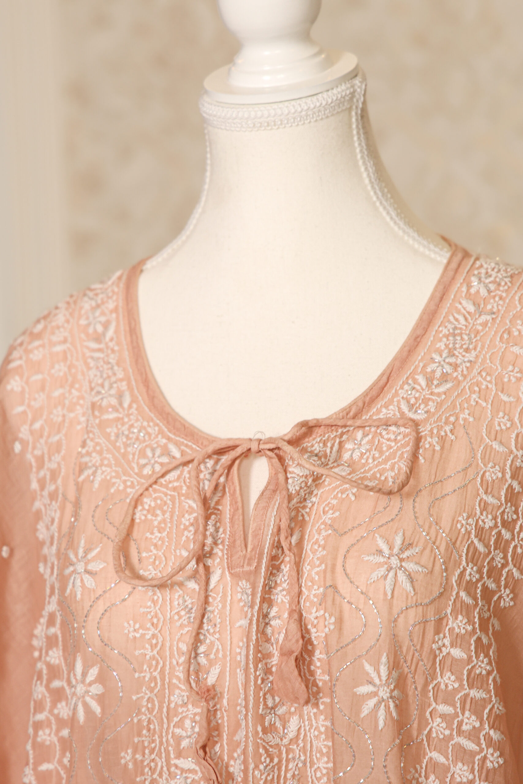 Mocha Whisper – Handcrafted Pure Mul Chanderi Kaftan - Image 3