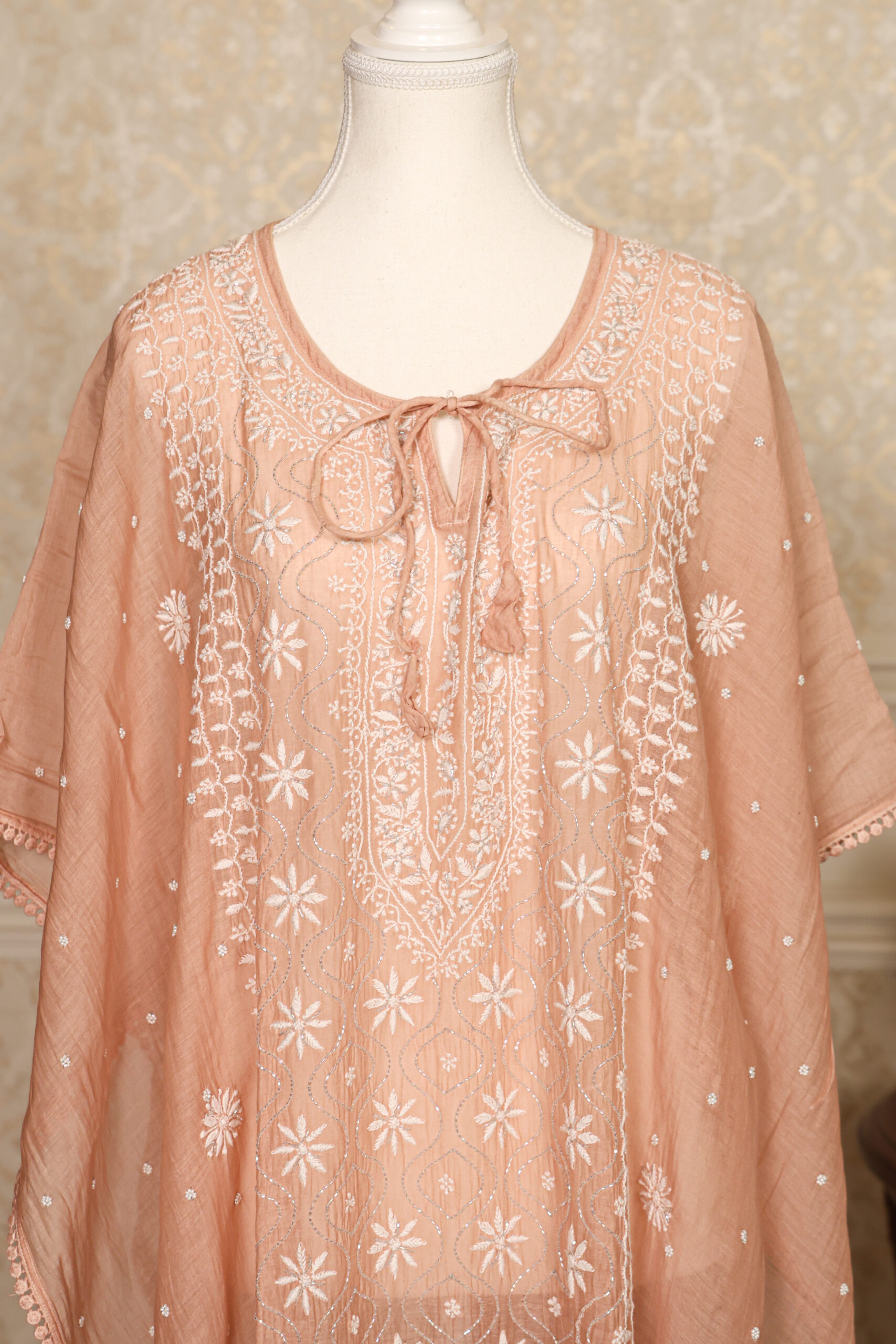 Mocha Whisper – Handcrafted Pure Mul Chanderi Kaftan - Image 2