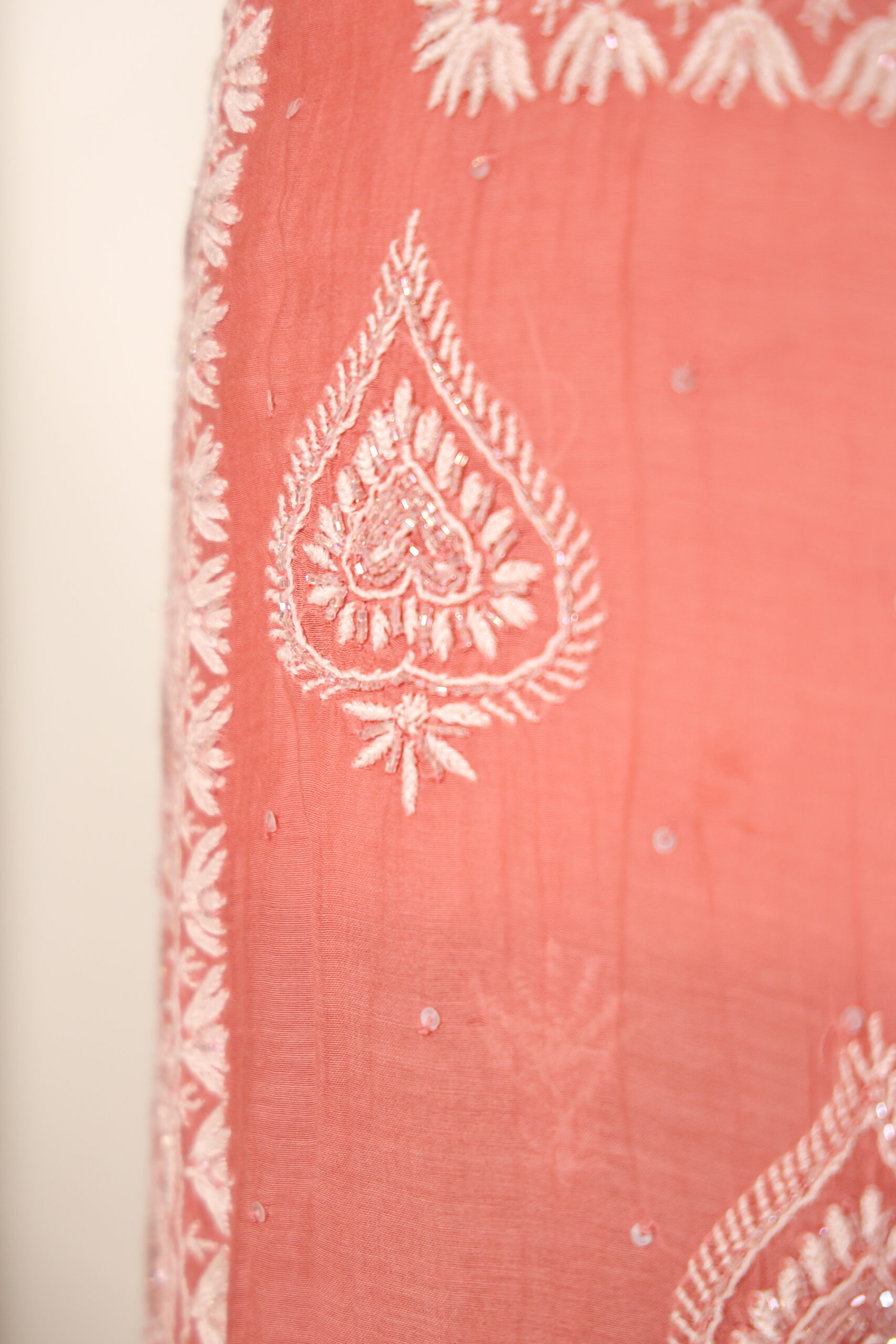 Carrot - Red Women's Lakhnavi Handcrafted Pure Mul Chanderi Unstitched Kurta And Dupatta Set - Image 7