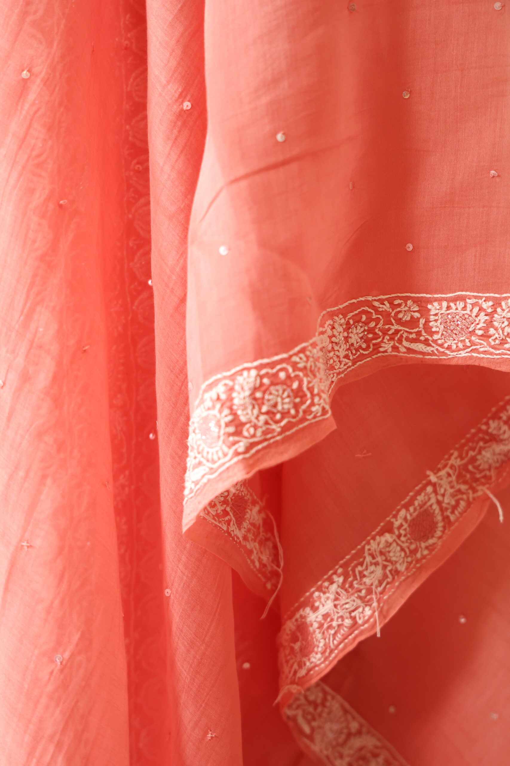 Carrot - Red Women's Lakhnavi Handcrafted Pure Mul Chanderi Unstitched Kurta And Dupatta Set - Image 8