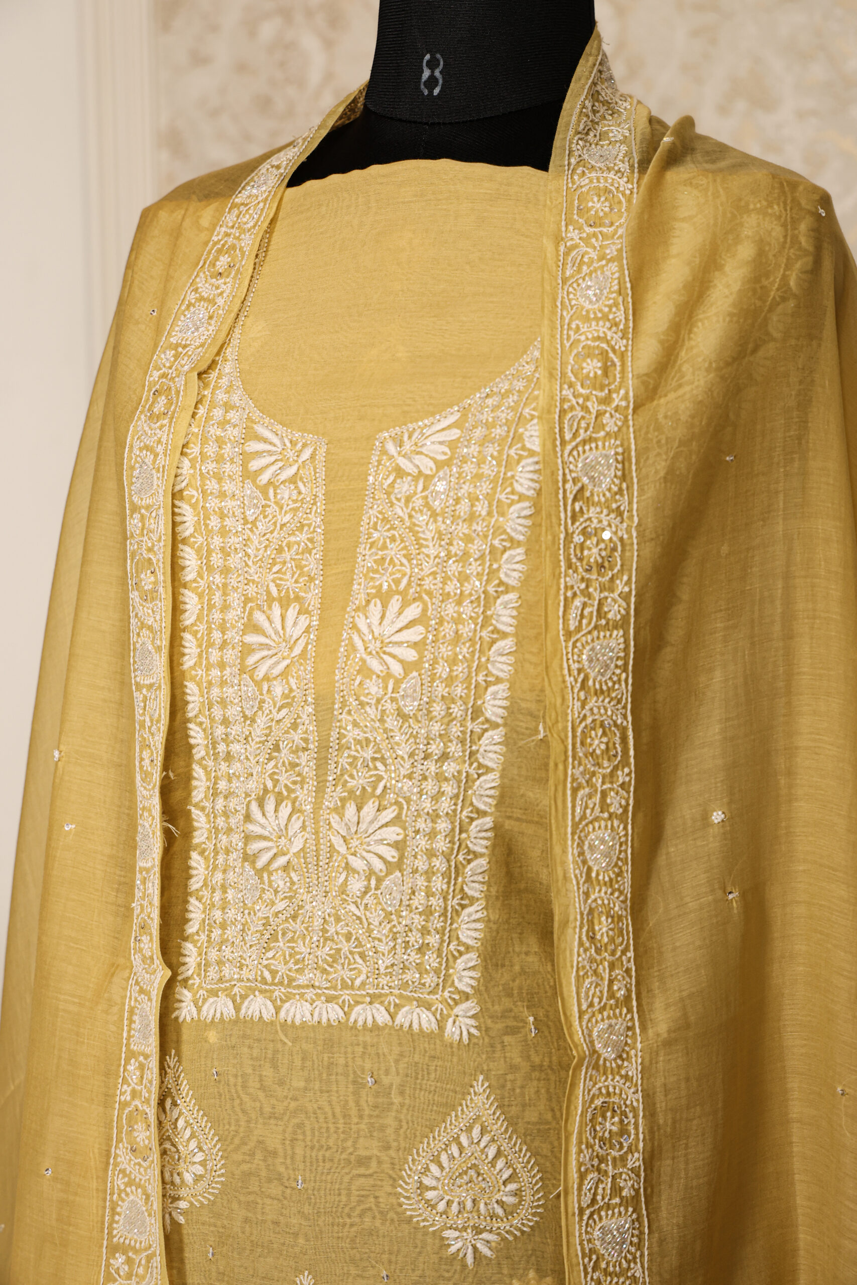 Golden Dawn – Handcrafted Chikankari Kurta & Dupatta Set - Image 3