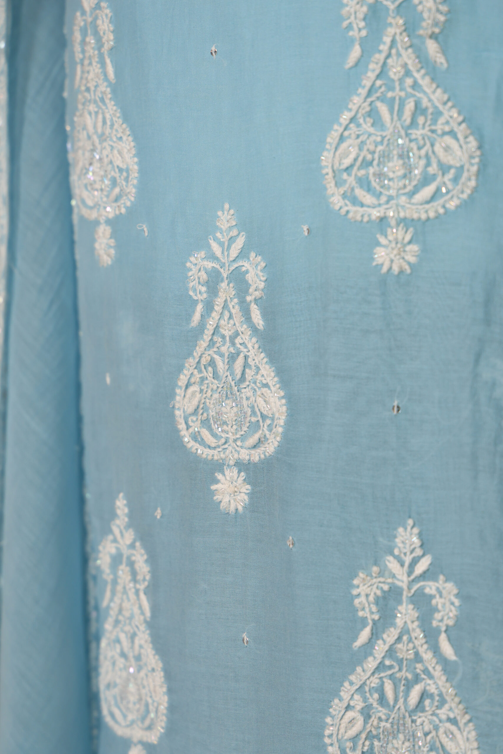 Women's Lakhnavi Handcrafted Pure Mul Chanderi Unstitched Kurta And Dupatta Set - Image 6