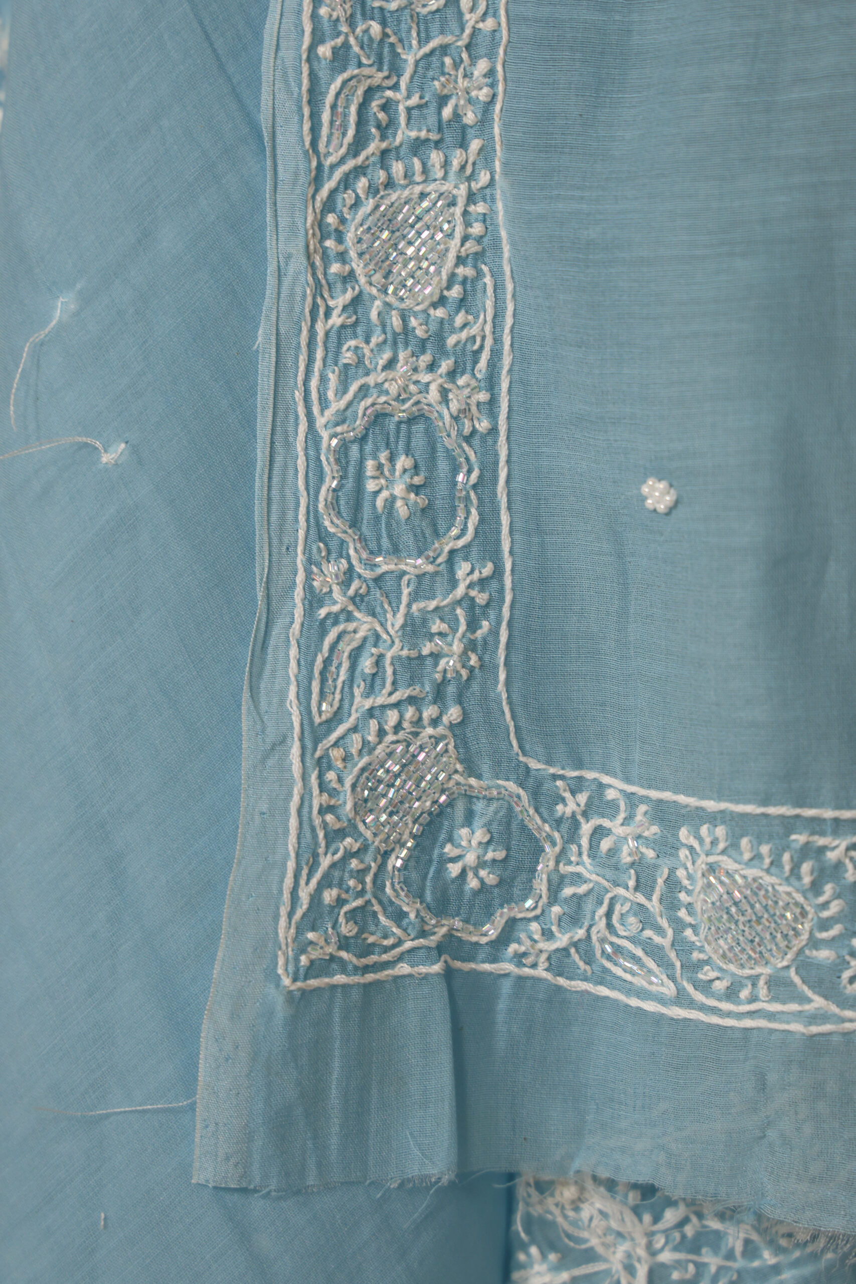 Women's Lakhnavi Handcrafted Pure Mul Chanderi Unstitched Kurta And Dupatta Set - Image 8