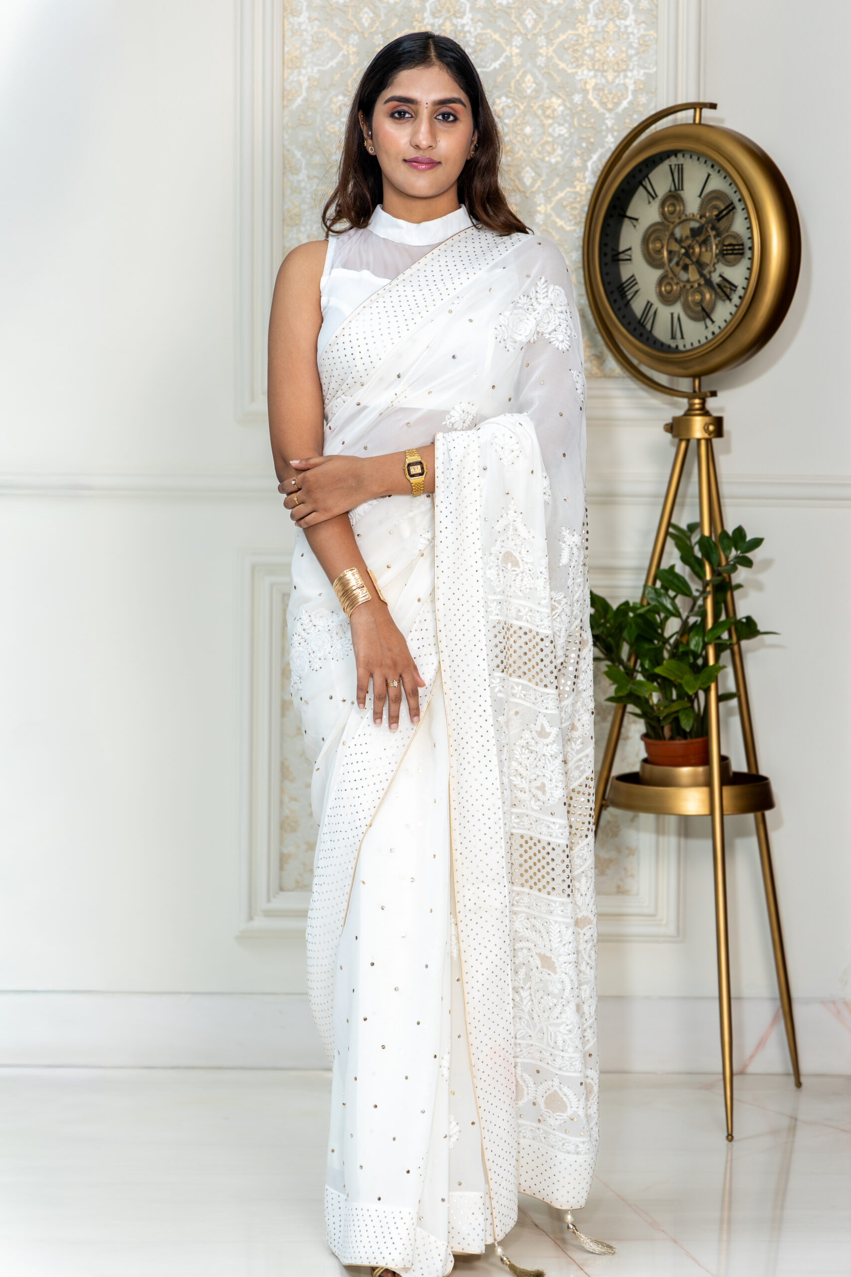 While Chikankari Saree