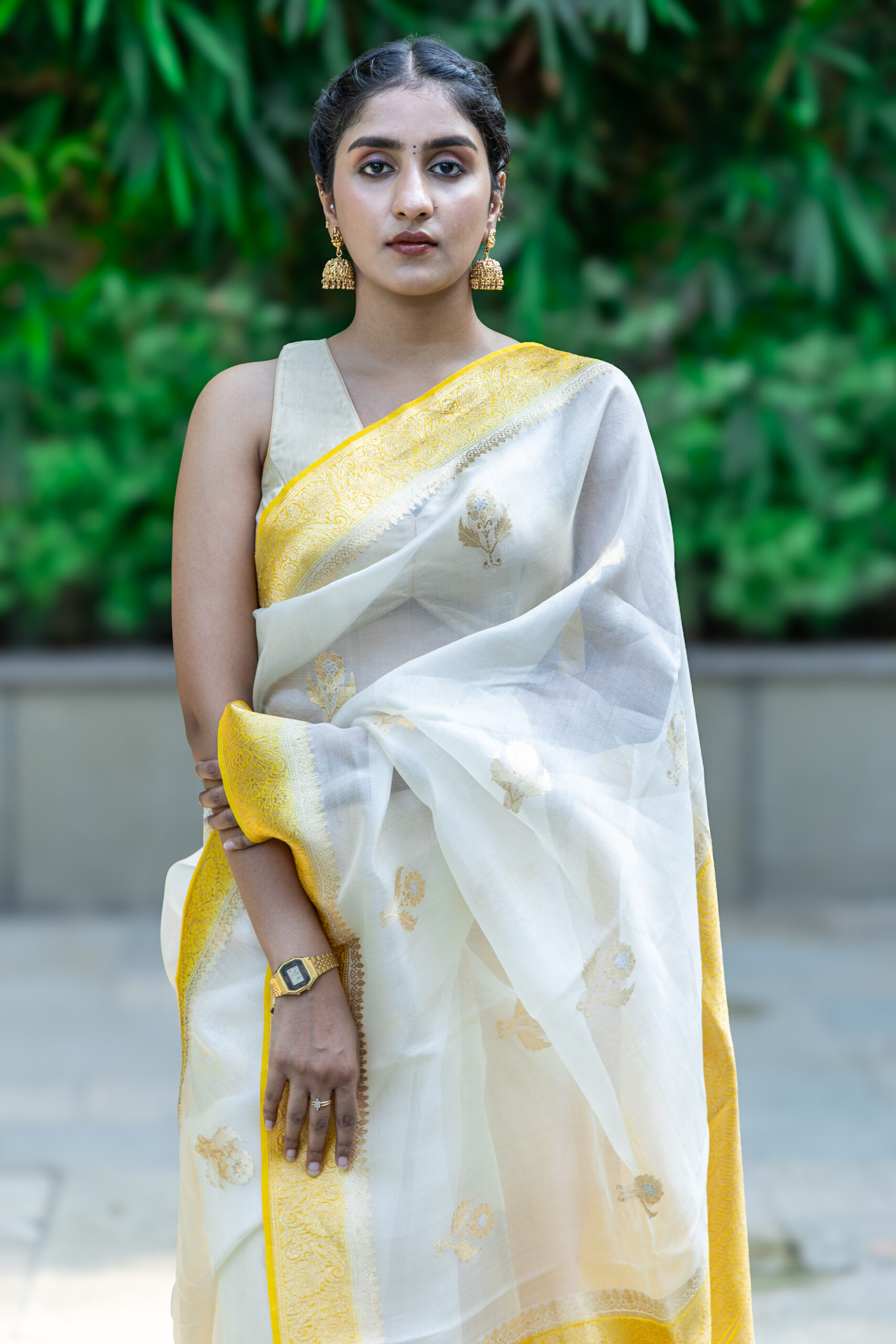 Saanvi – Yellow & White Banarasi Saree - Image 2