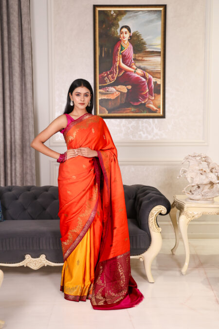 Surkhab – Magenta and Orange Mashru Silk Saree