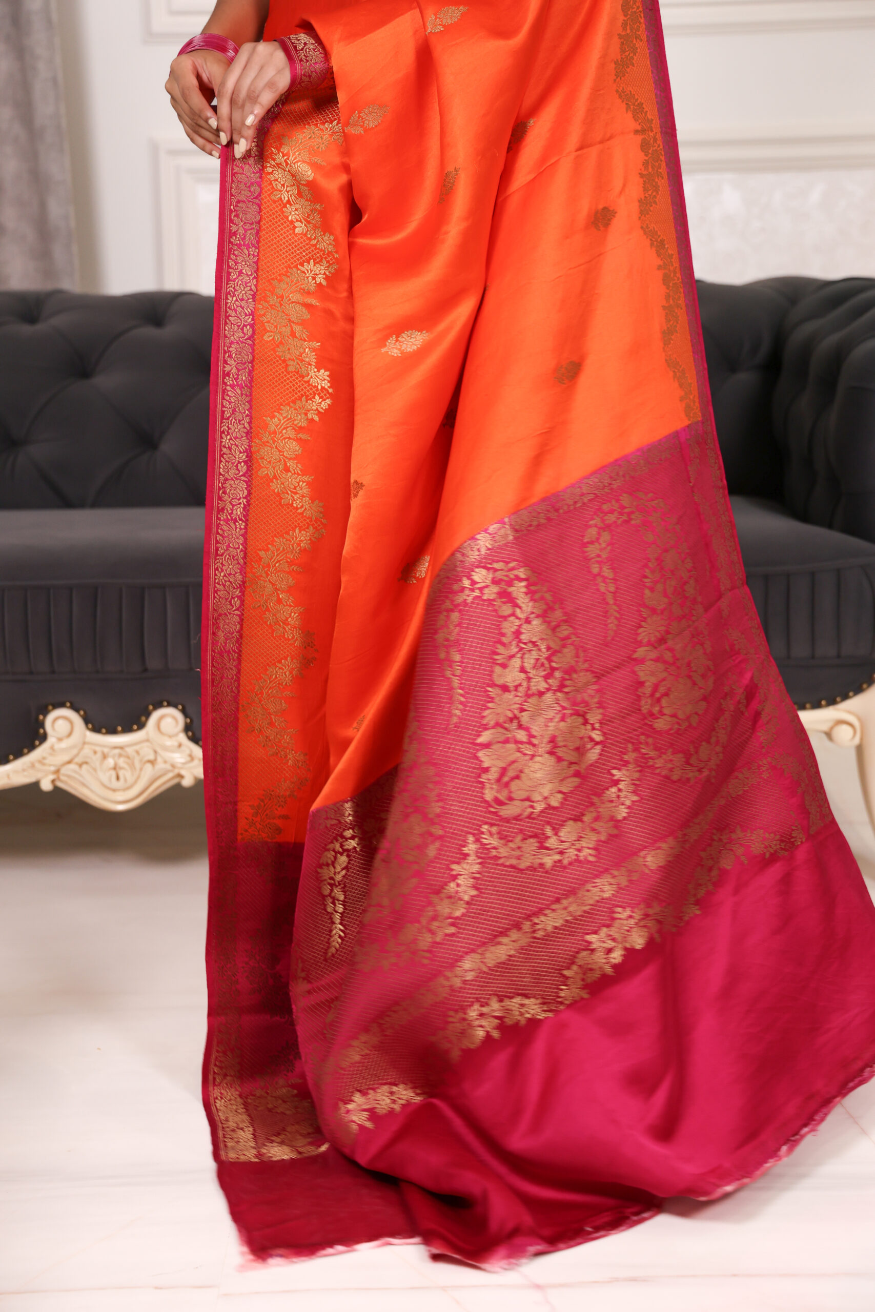 Surkhab – Magenta and Orange Mashru Silk Saree - Image 6