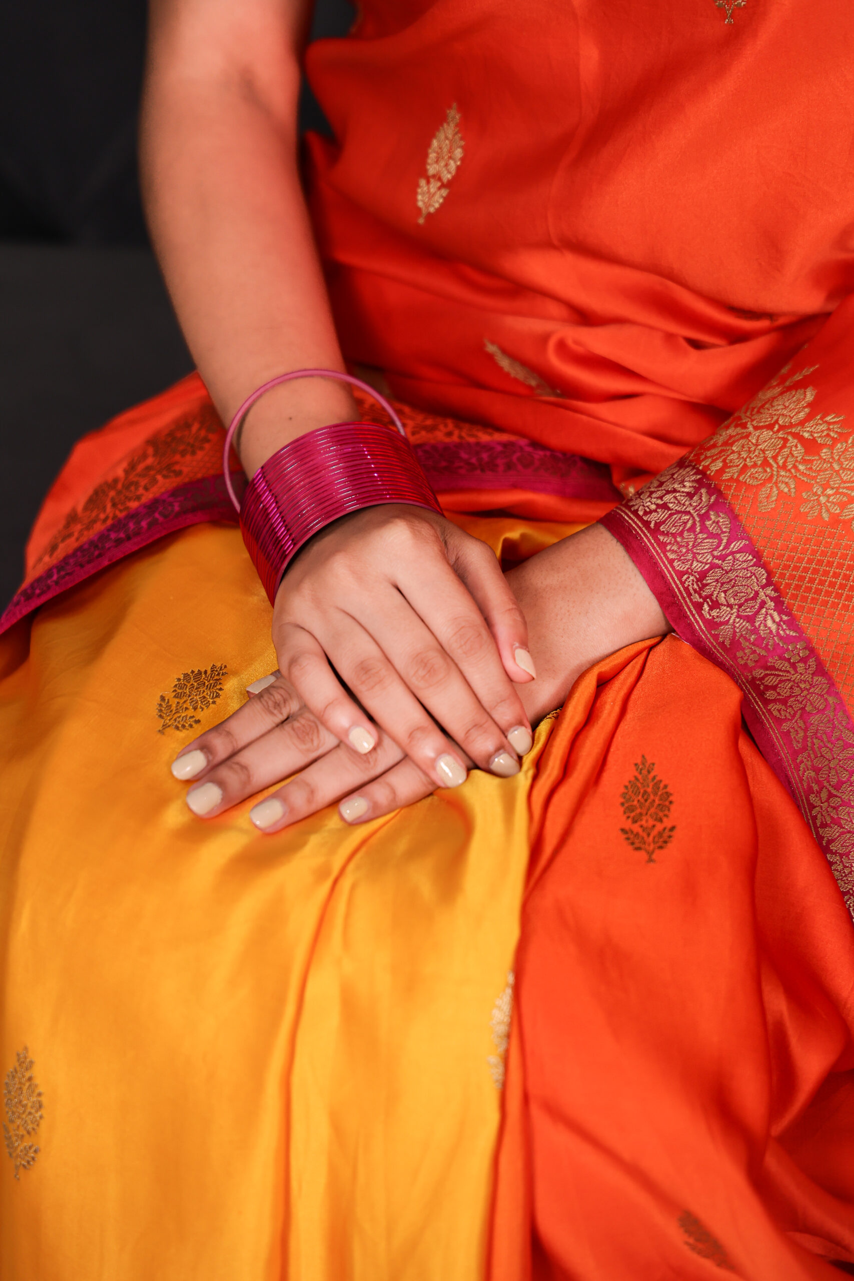 Surkhab – Magenta and Orange Mashru Silk Saree - Image 5