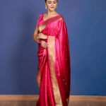 Pink saree with Golden Border