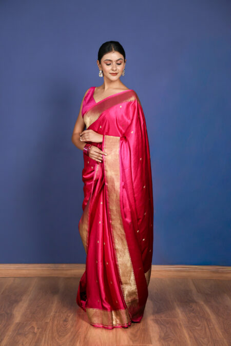 Pink saree with Golden Border