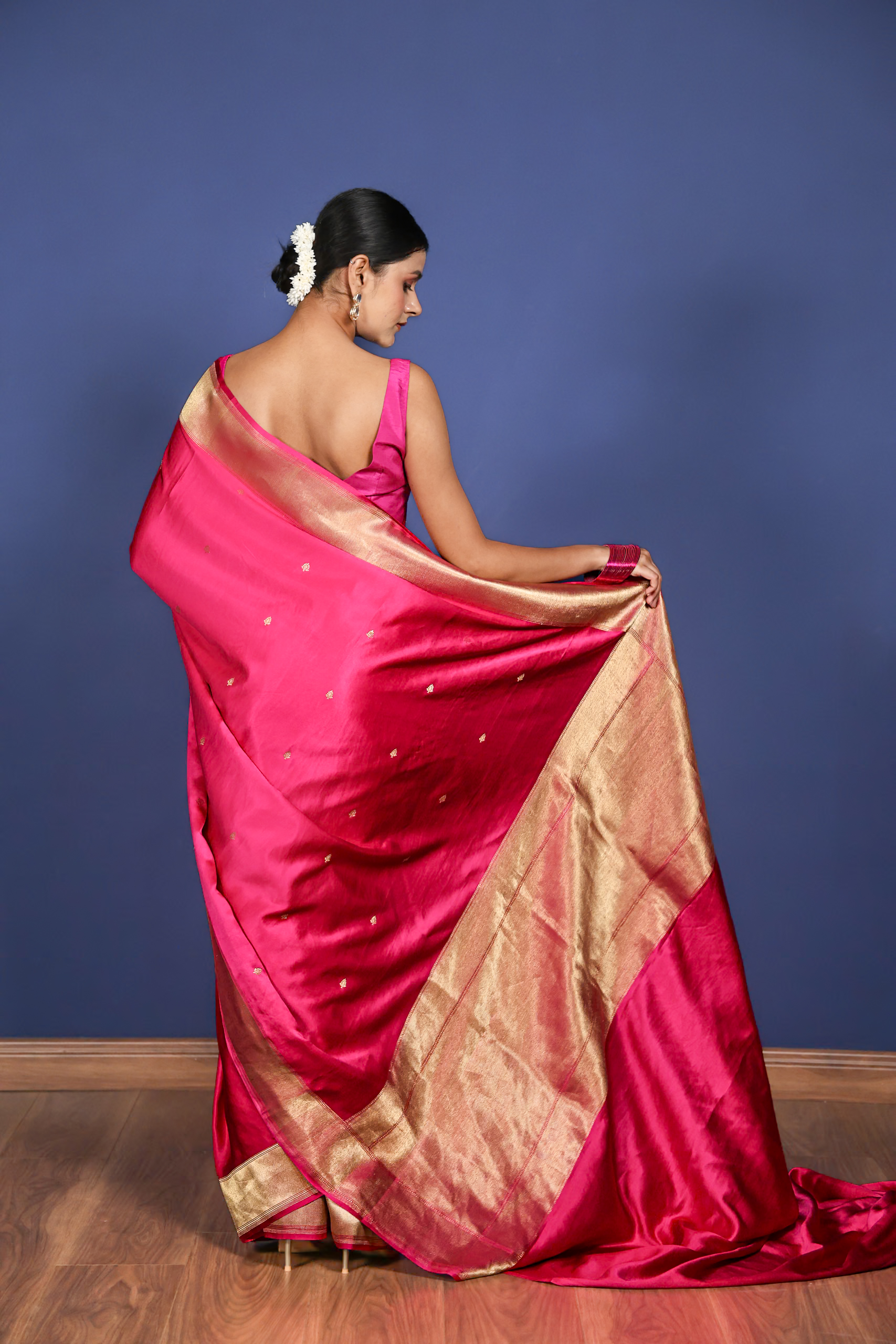 Indira – Magenta Mashru Silk Saree - Image 3