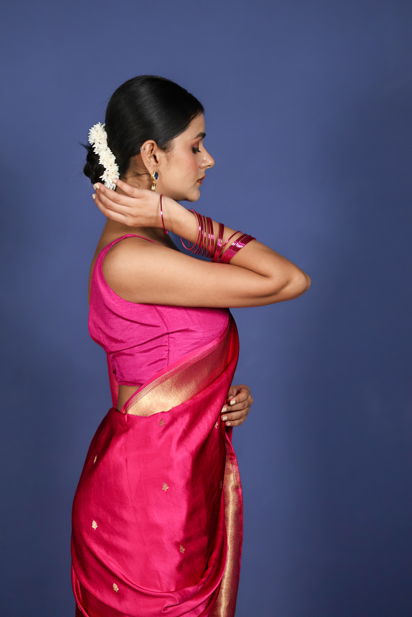 Indira – Magenta Mashru Silk Saree - Image 2