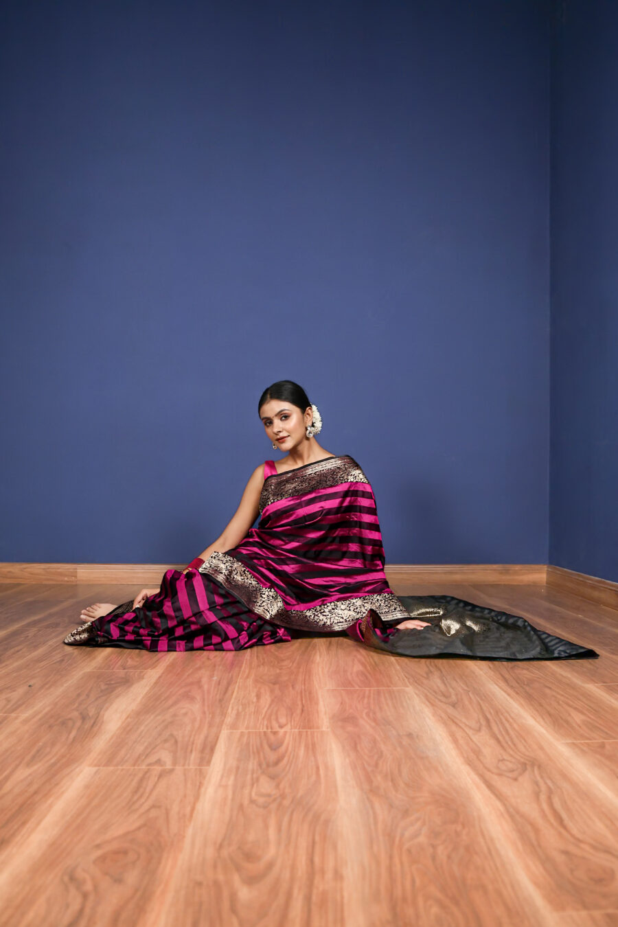 Pink And Black Banarasi Saree
