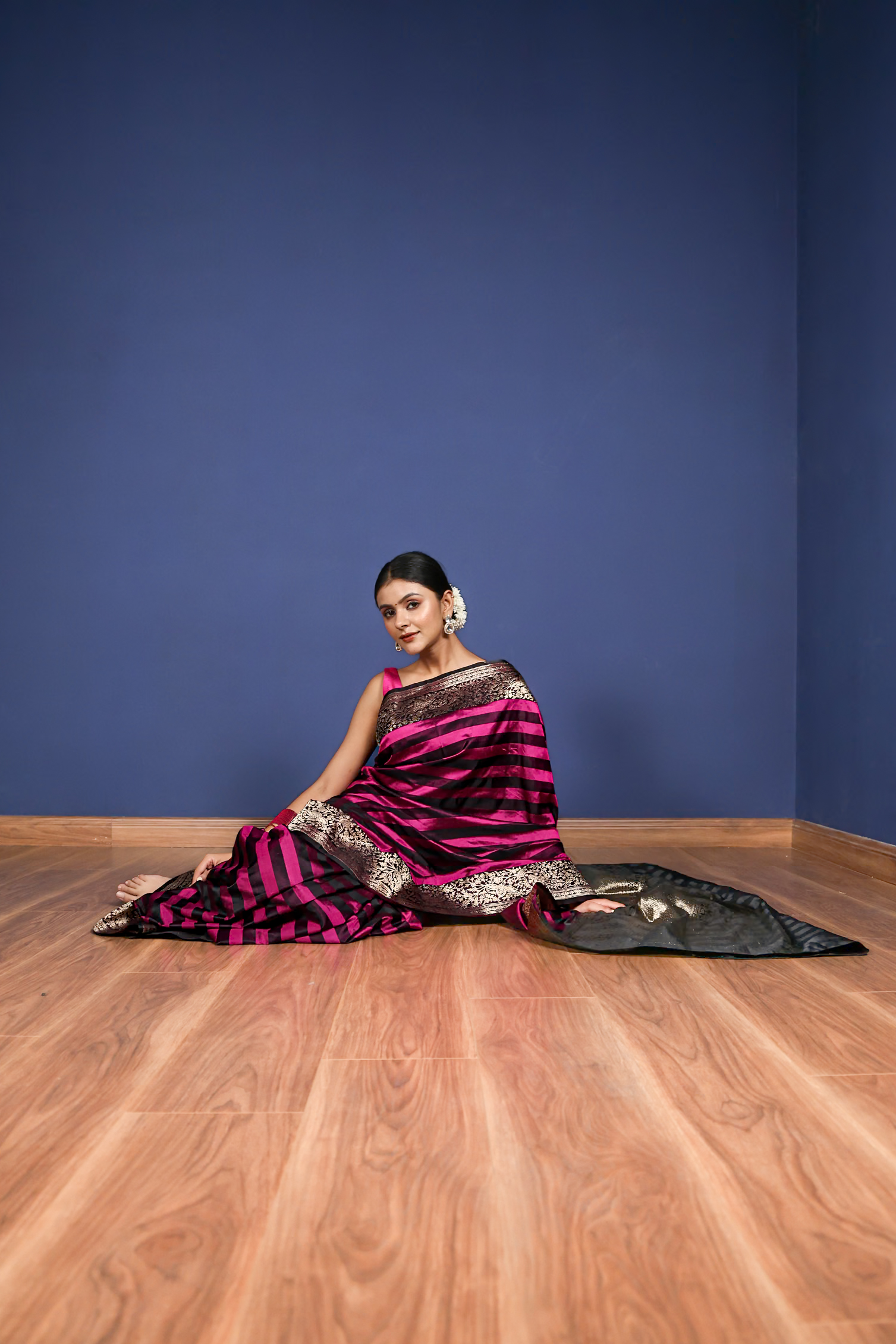 Pink And Black Banarasi Saree