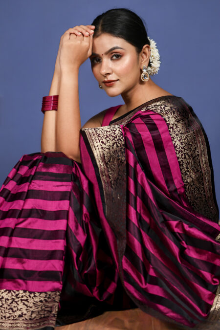 Taabir – Purple & Hot Pink Pure Katan Silk Banarasi Saree