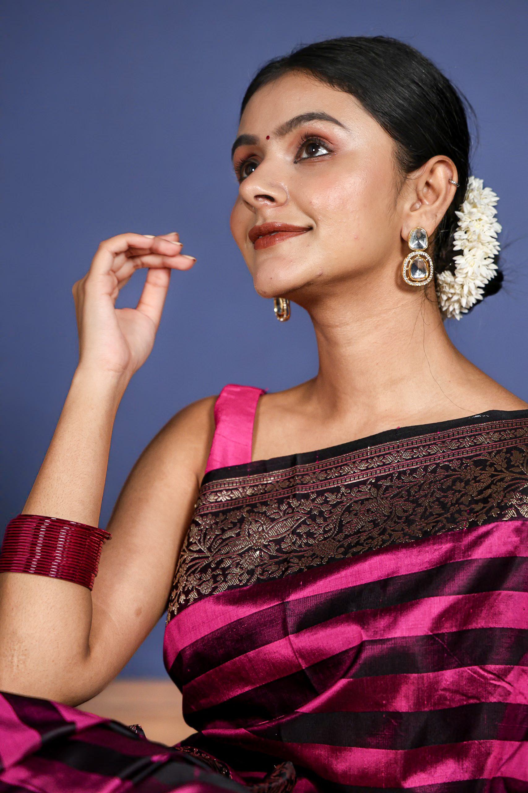 Taabir – Purple & Hot Pink Pure Katan Silk Banarasi Saree - Image 2