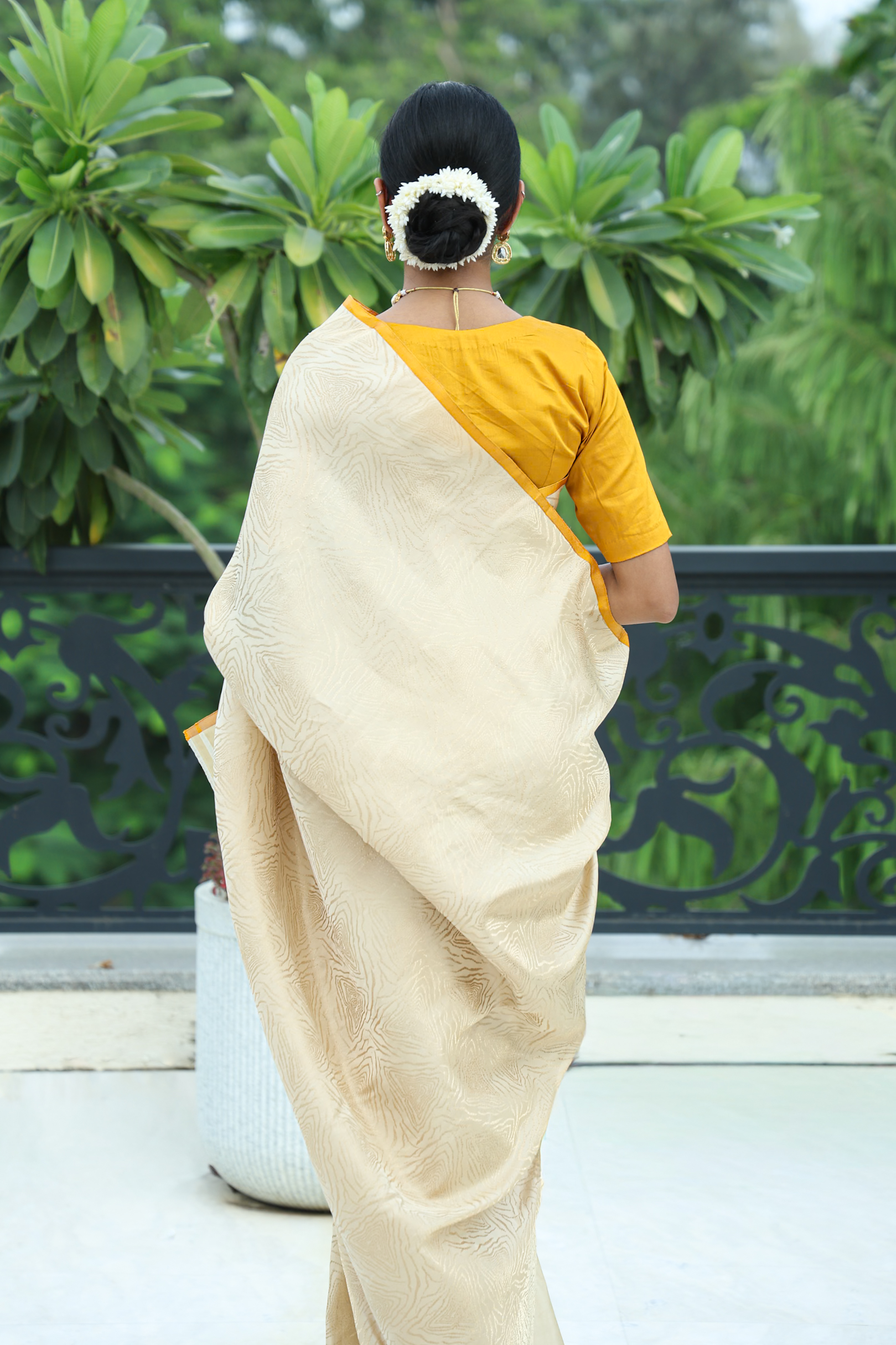 Ziya – Beige & Golden Pure Satin Silk Banarasi Saree with designer weave - Image 7