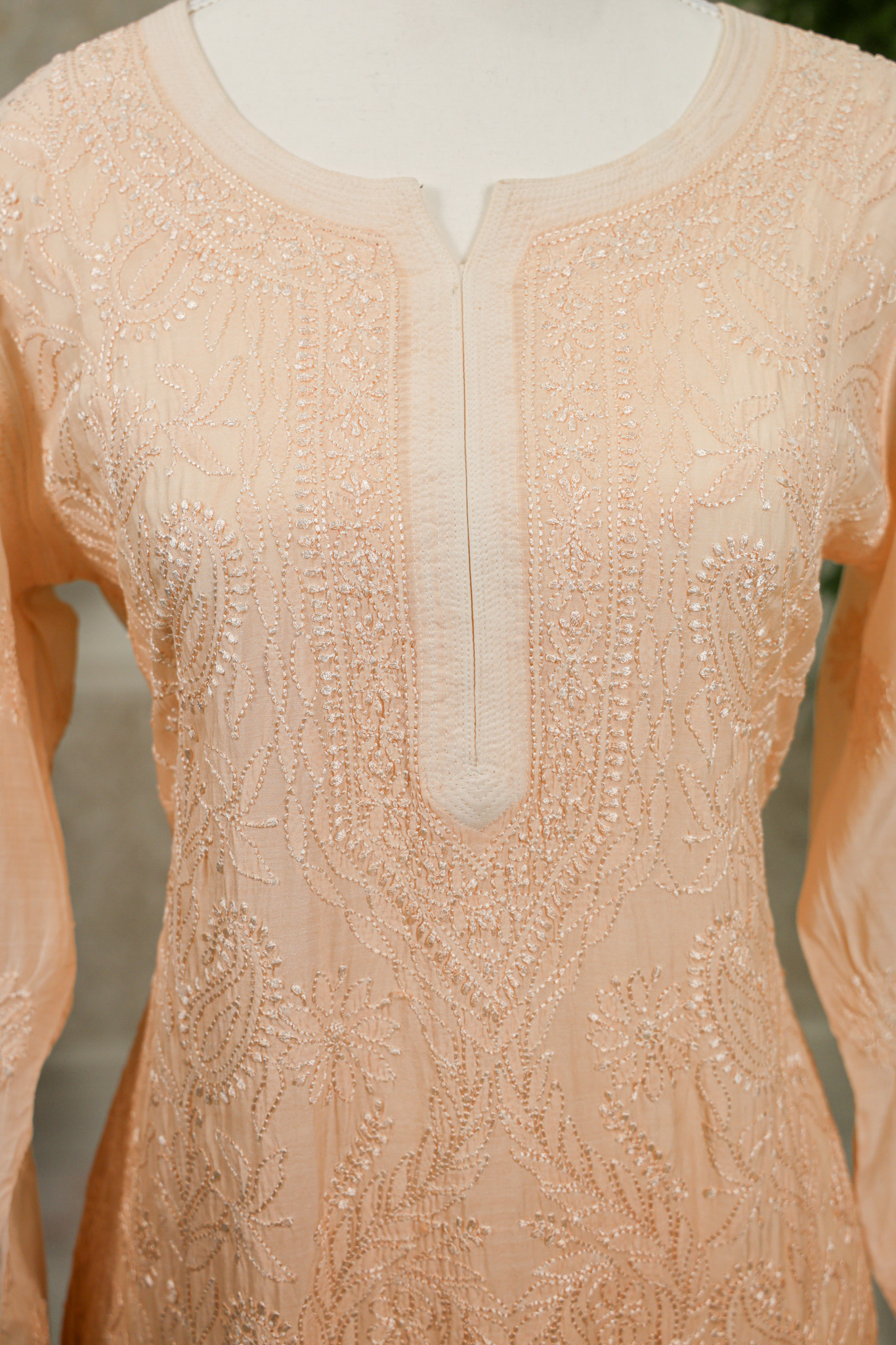 Pure Muslin Ombre Peach Chikankari Kurta - Image 5