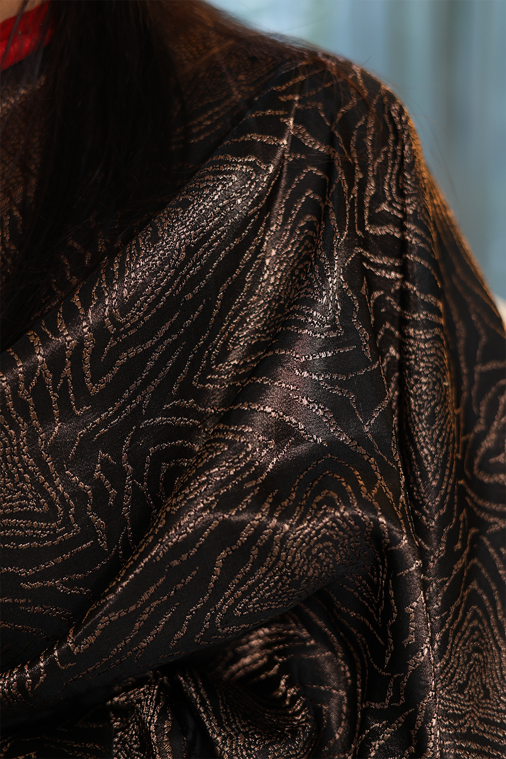 Handwoven Black Satin Zari Brocade Saree - Image 4