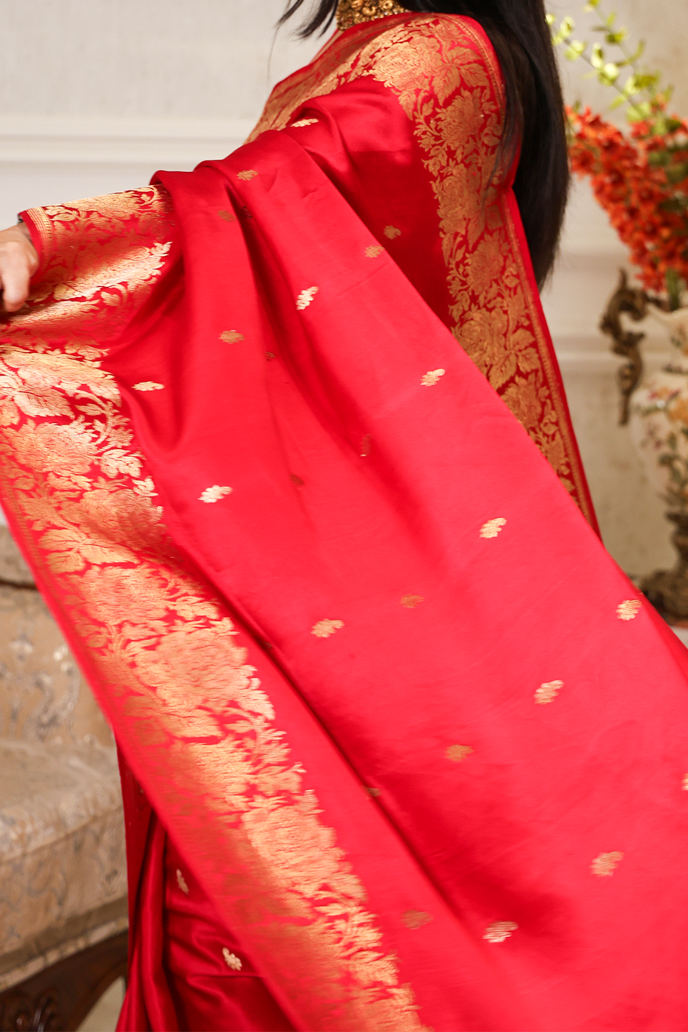Hot Pink and lemon yellow Mashru Silk Saree - Image 5