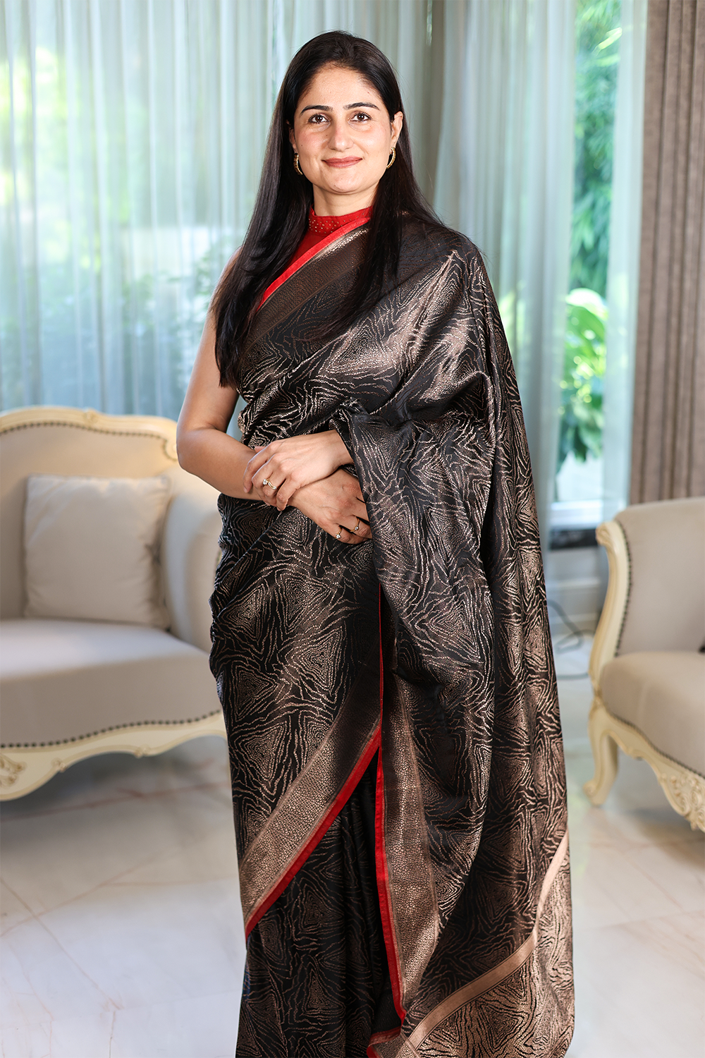 Handwoven Black Satin Zari Brocade Saree