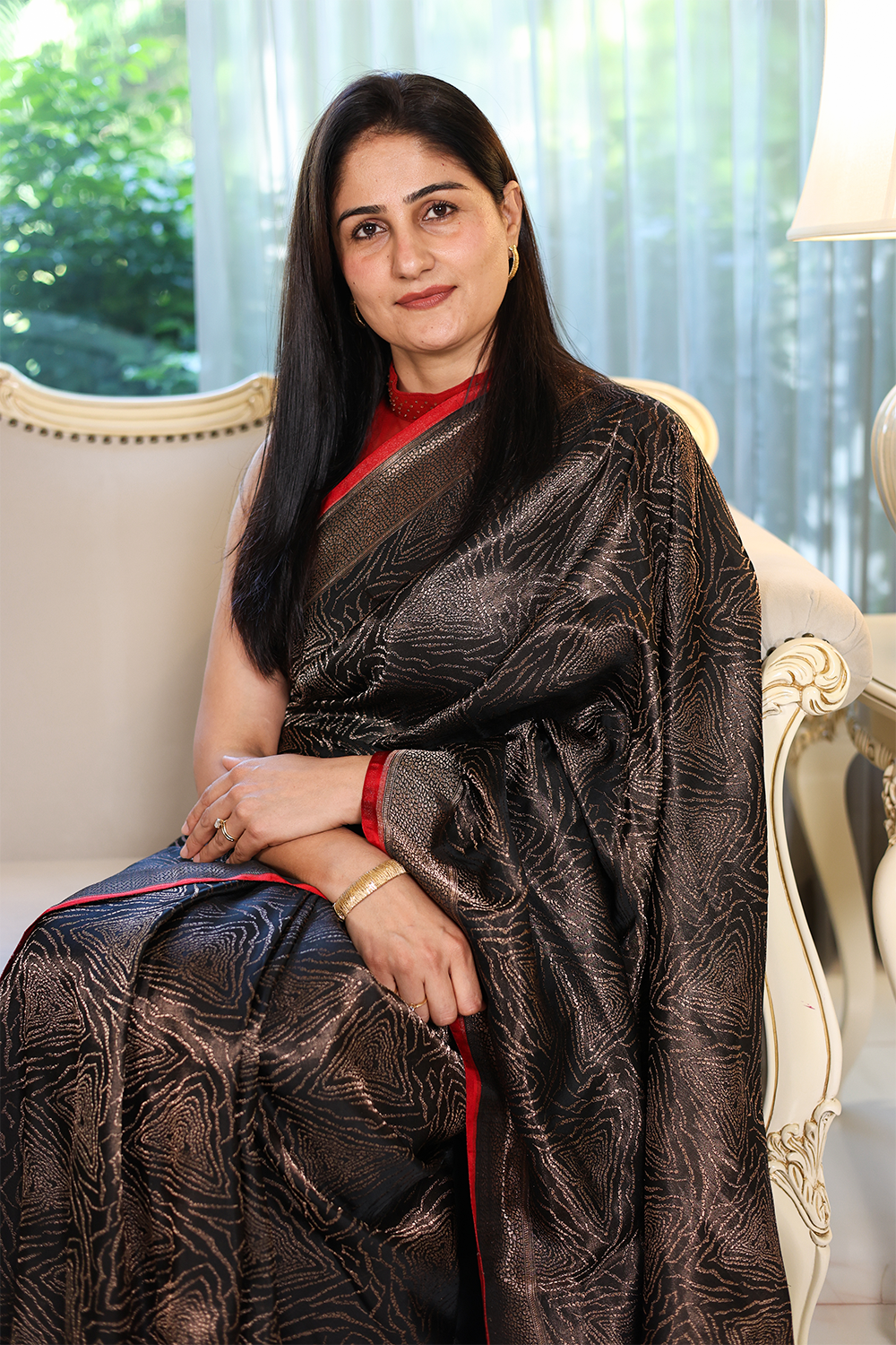 Handwoven Black Satin Zari Brocade Saree - Image 3