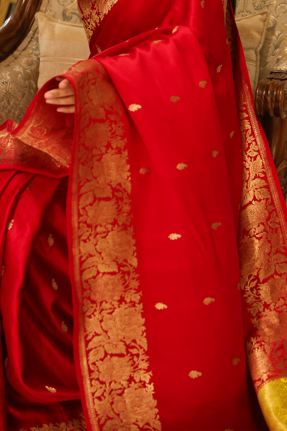 Hot Pink and lemon yellow Mashru Silk Saree - Image 3