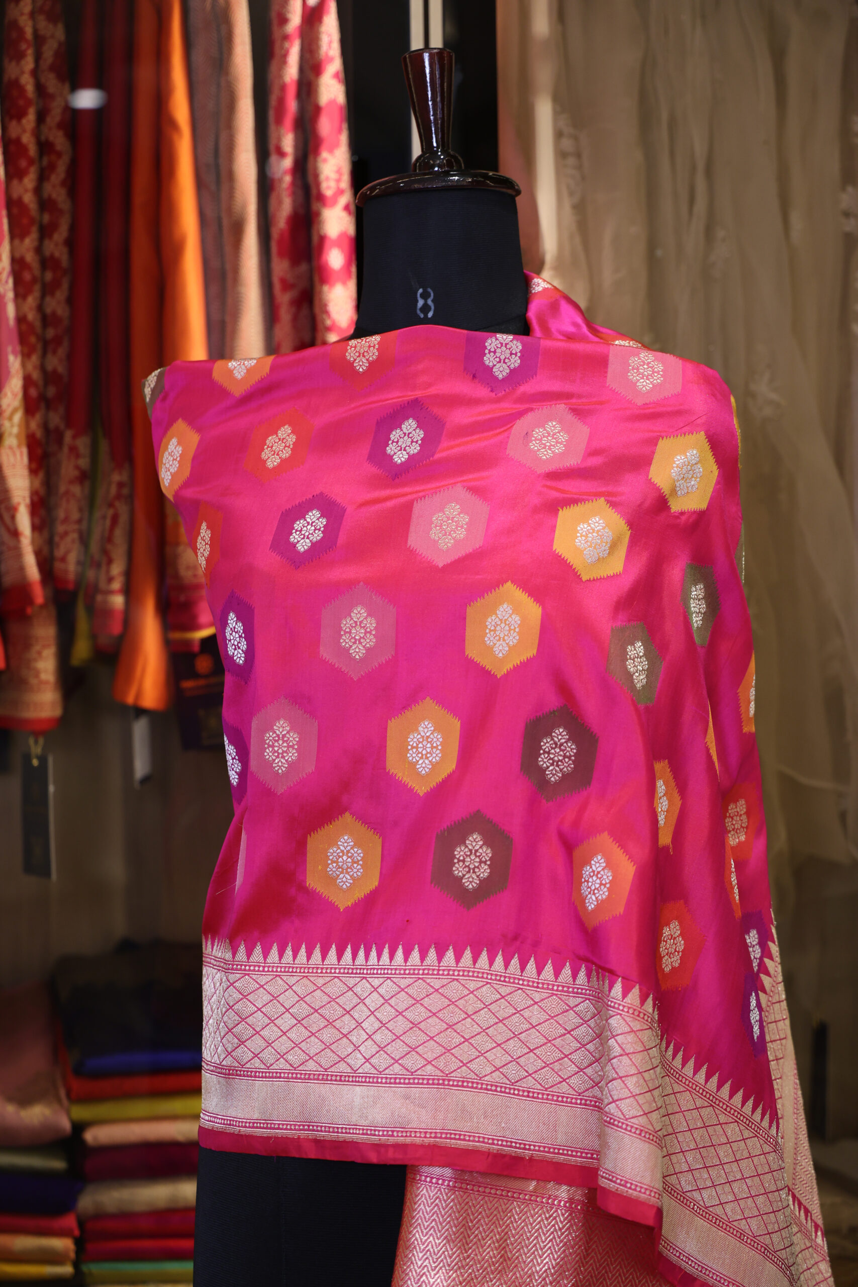 Zar-e-Rang - Rani Pink Rangkat katan Silk Dupatta - Image 7