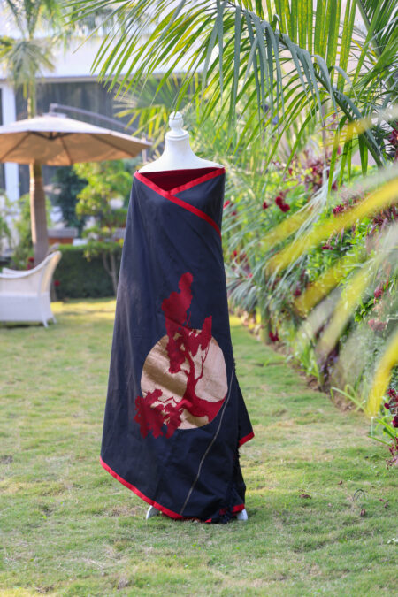 Rajnisha Black - Double Katan Saree with Red Satin border