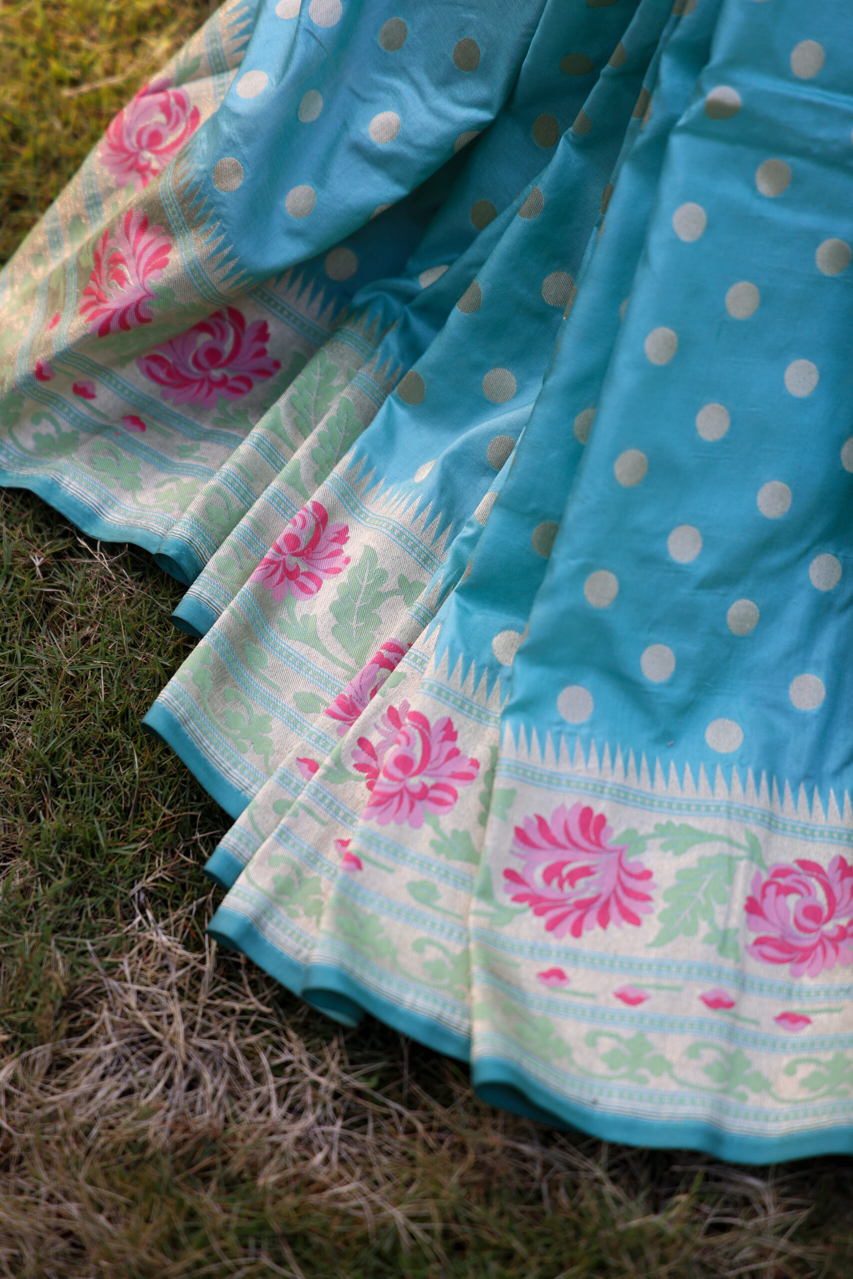 Neelambari Noor - Tranquil Blue Gyasar Pure Katan Silk Saree - Image 4