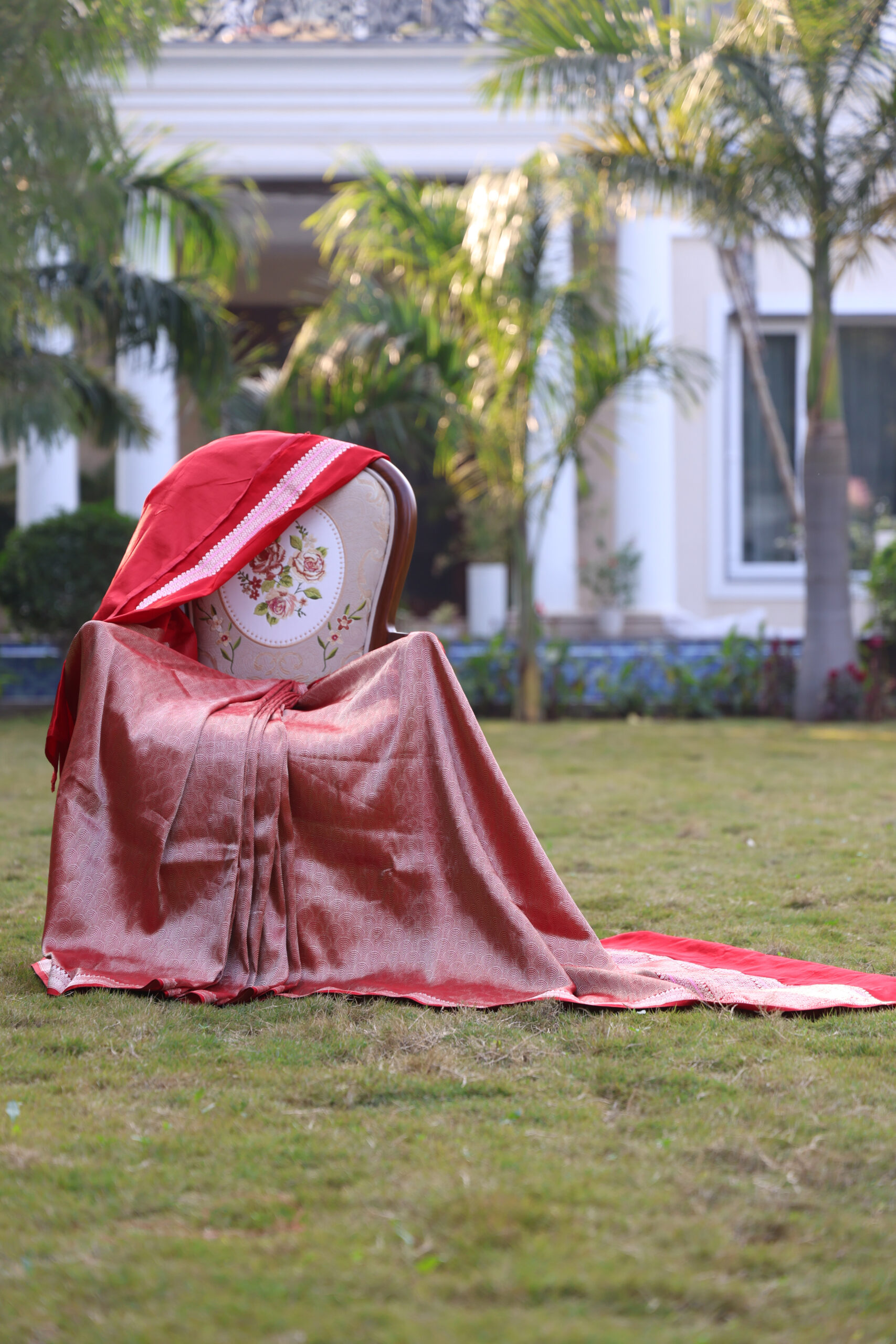 Scarlet Zari Weave - Red Brocade Katan silk Saree - Image 5