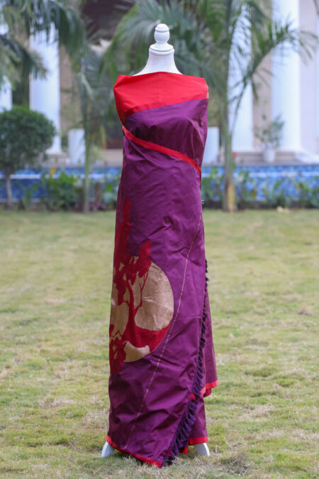 Deep Wine Double Katan Saree with Satin Border