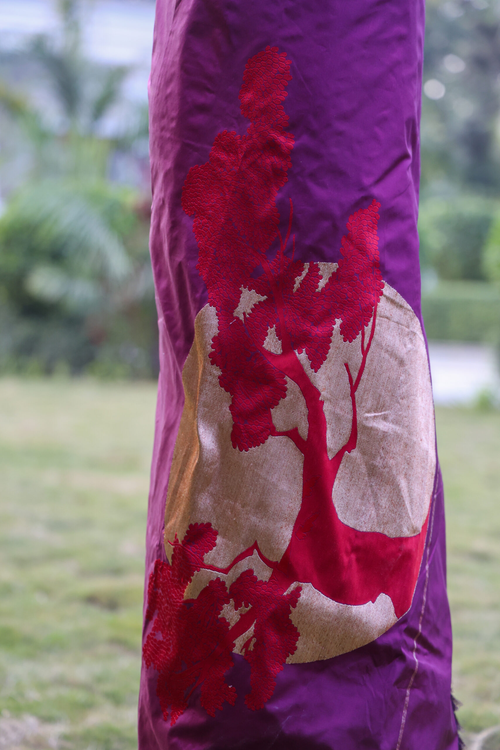Deep Wine Double Katan Saree with Satin Border - Image 2