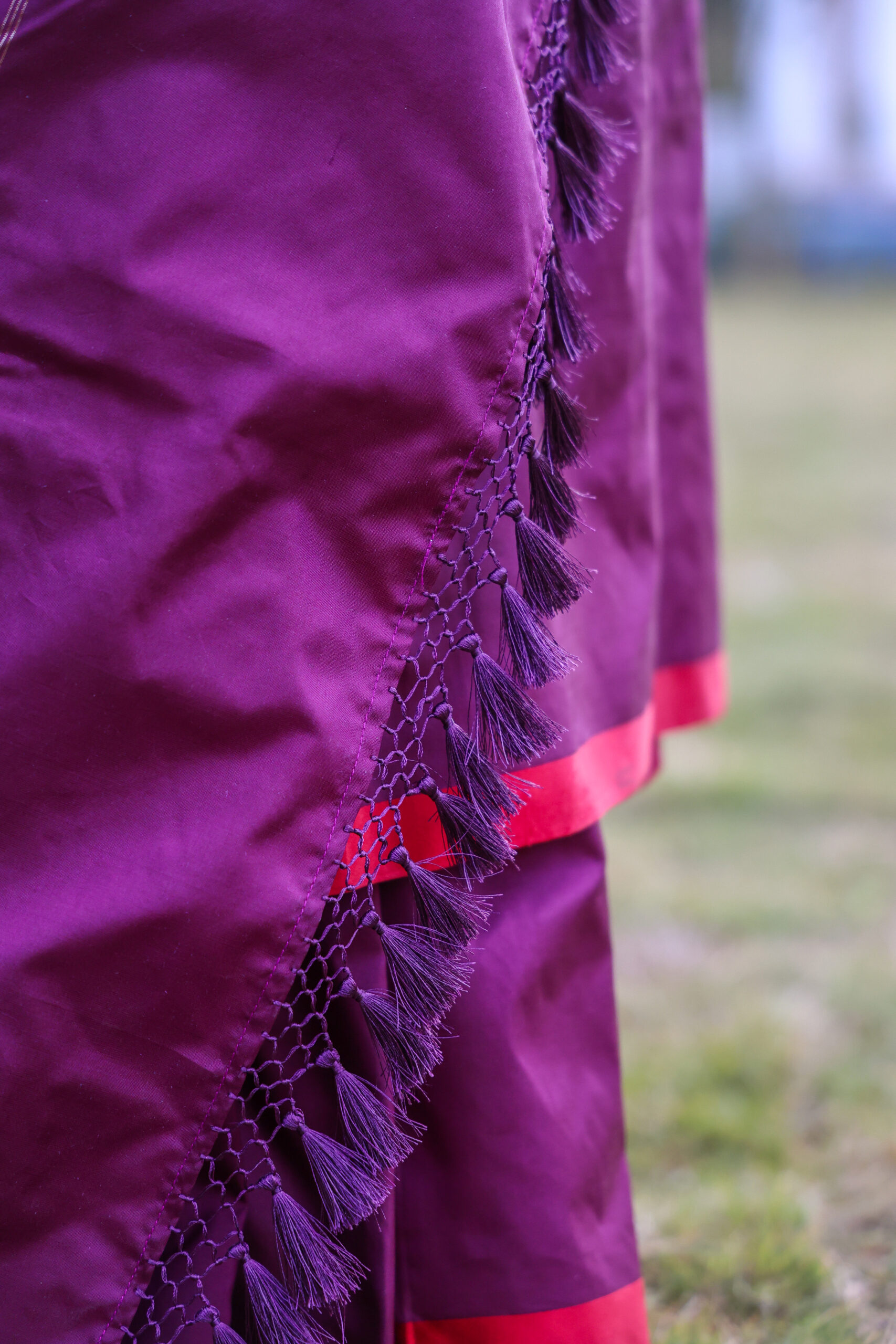 Deep Wine Double Katan Saree with Satin Border - Image 5