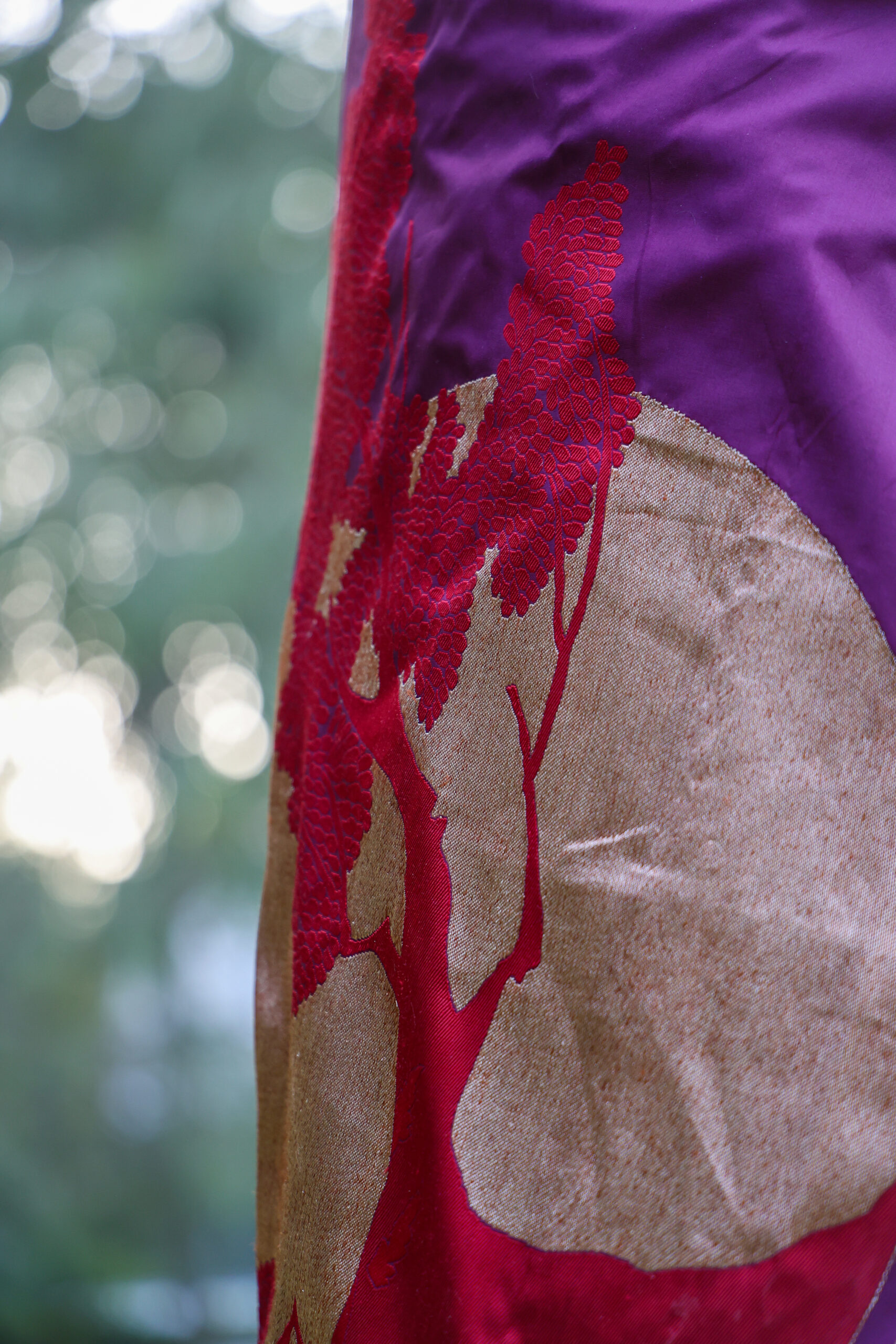 Deep Wine Double Katan Saree with Satin Border - Image 3