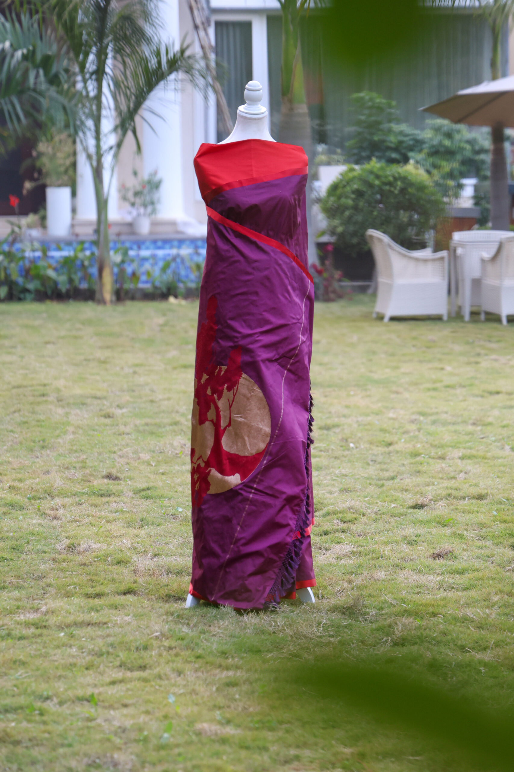 Deep Wine Double Katan Saree with Satin Border - Image 6