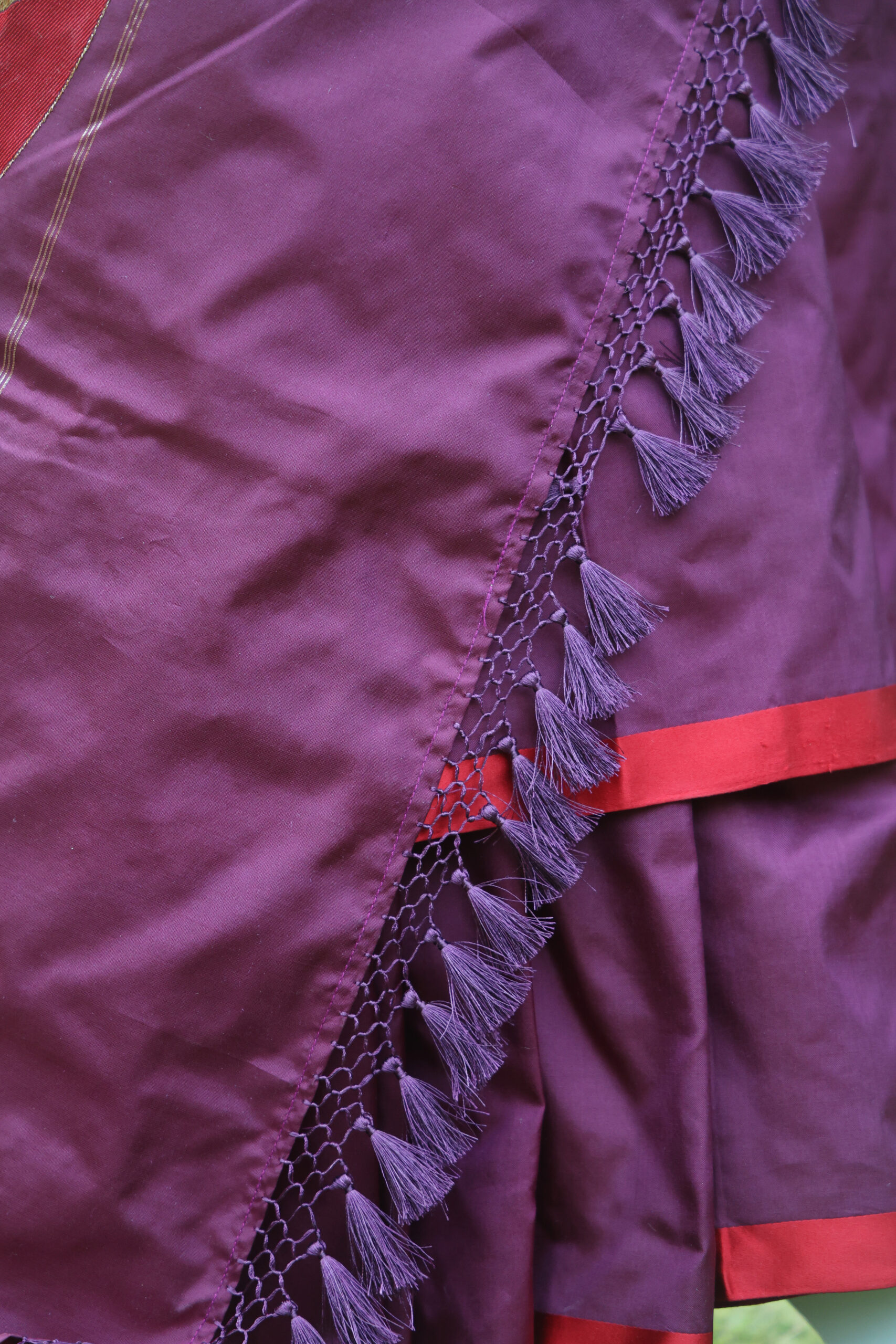 Deep Wine Double Katan Saree with Satin Border - Image 4