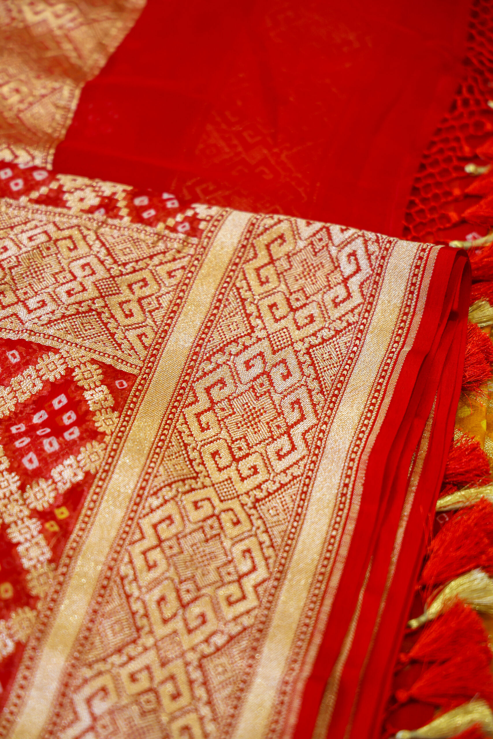 Gulposh  - Red Banarasi Bandhini Georgette Saree - Image 3