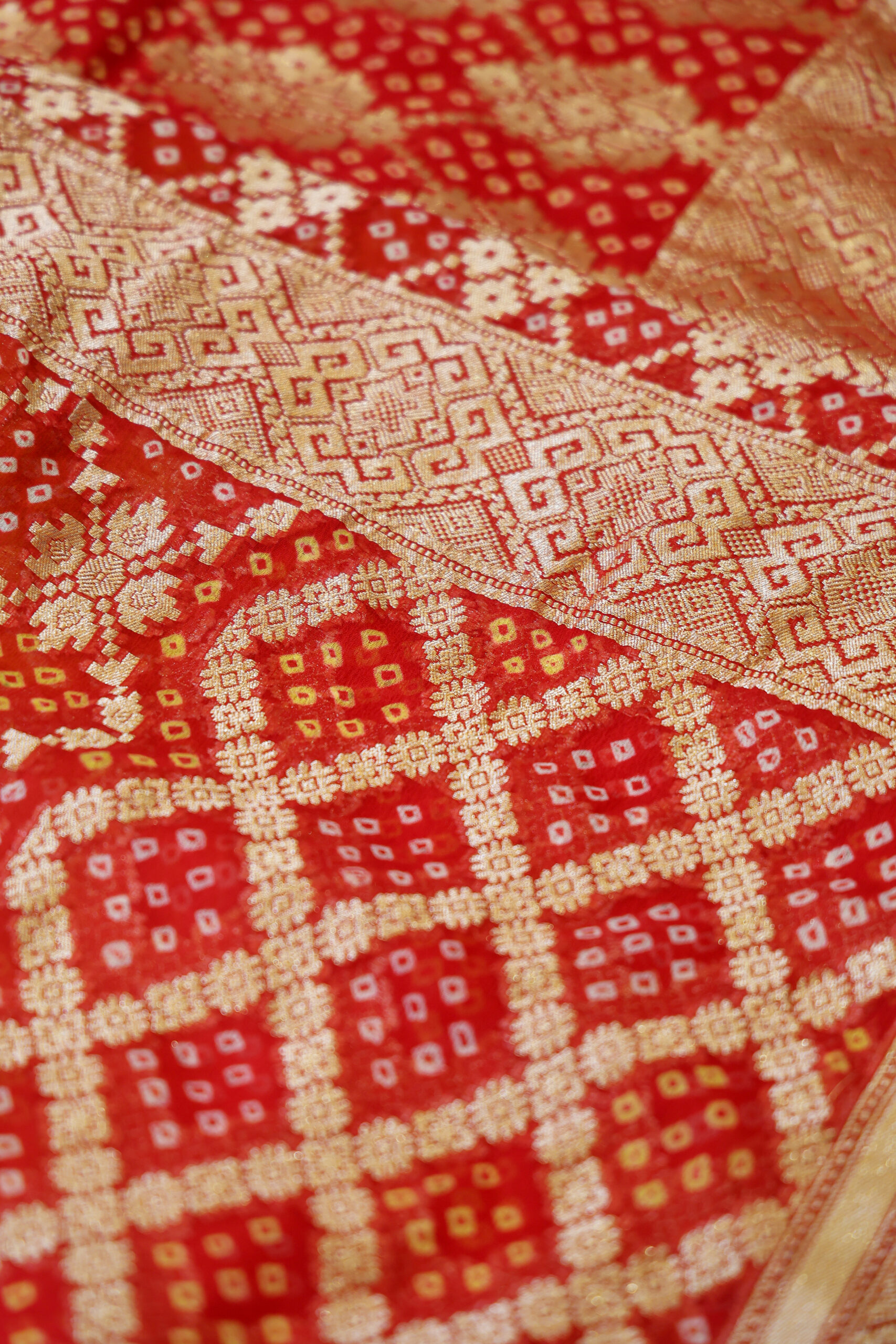 Gulposh  - Red Banarasi Bandhini Georgette Saree - Image 4