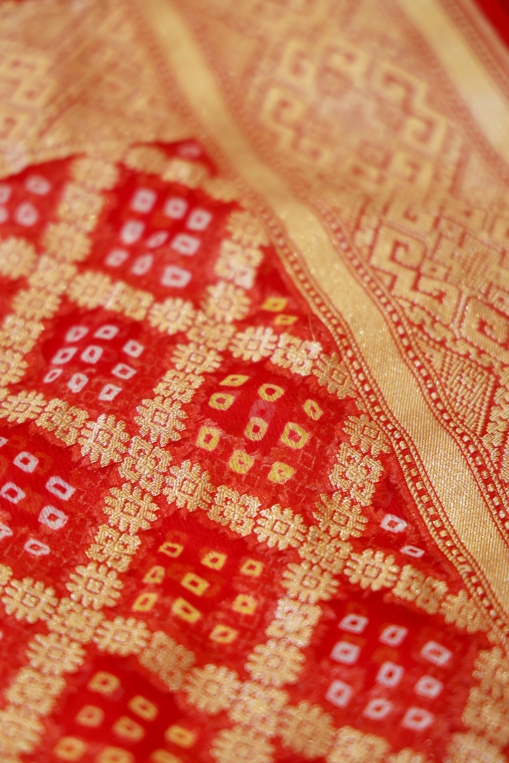Gulposh  - Red Banarasi Bandhini Georgette Saree - Image 5